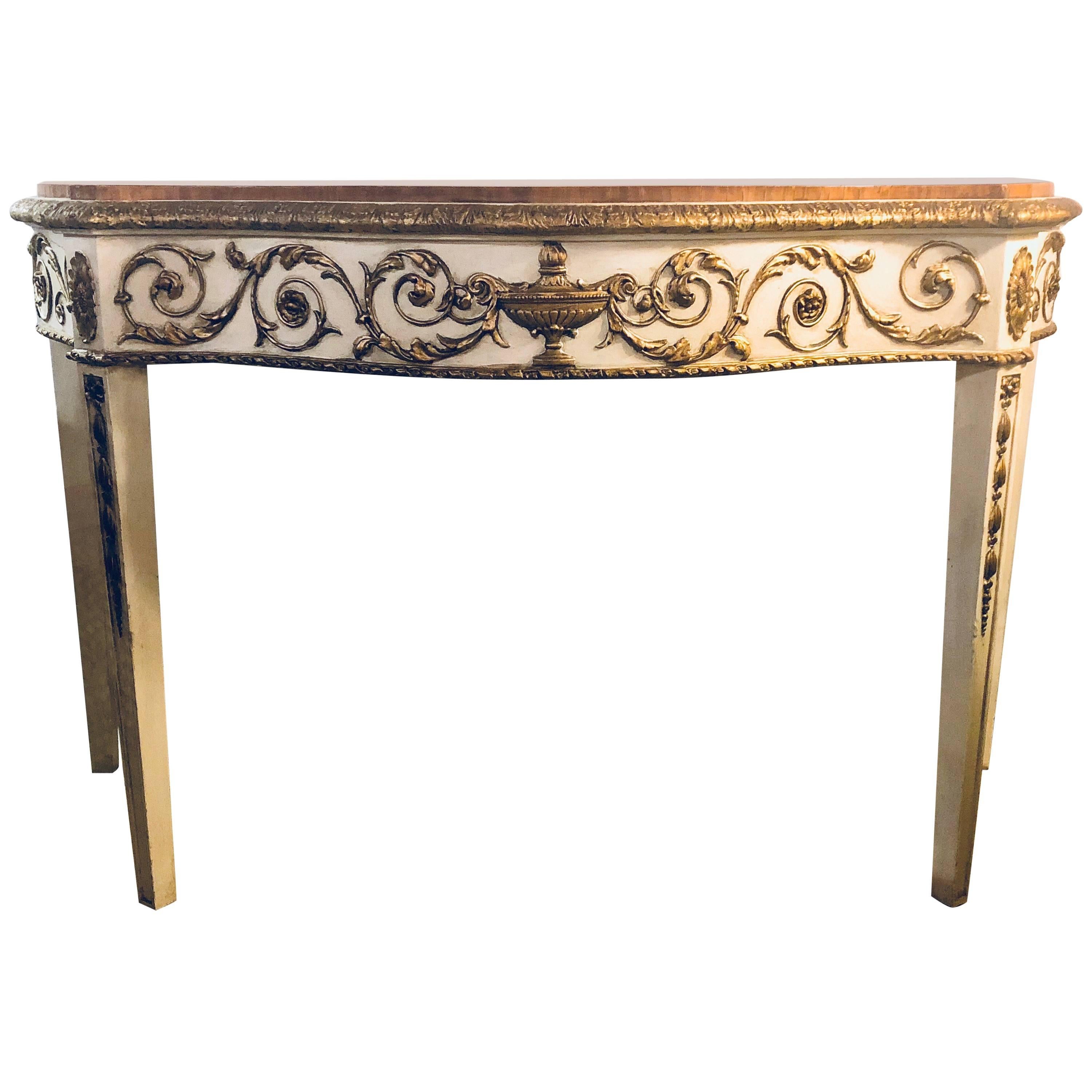 Painted Console or Demilune Table Fine Wood Top Louis XV Style by Maison Jansen