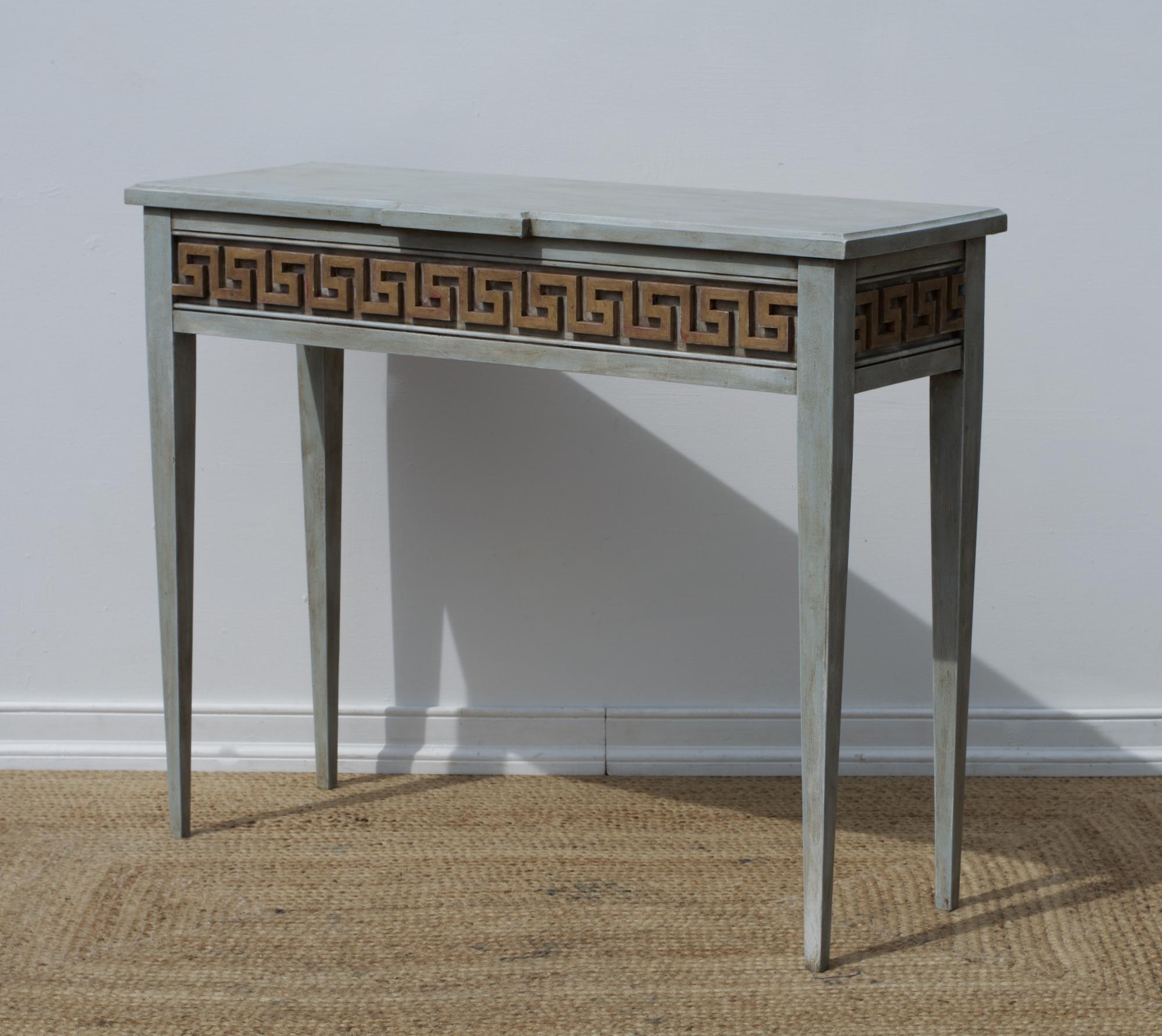 Hand-Crafted Painted Console Table in the Neoclassical Taste Having Greek Key Detail For Sale