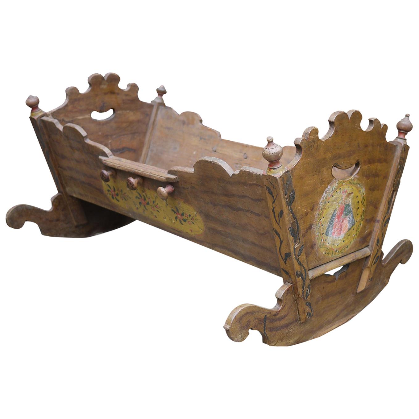 Painted Cradle Alpine, Early 19th Century For Sale