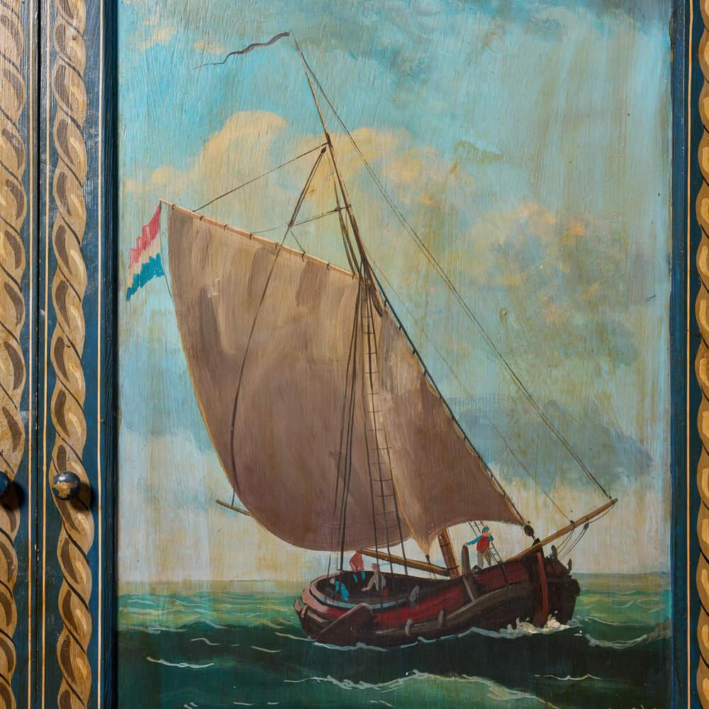 English Set of Hand Painted Cupboard Doors Depicting A Maritime Scene For Sale
