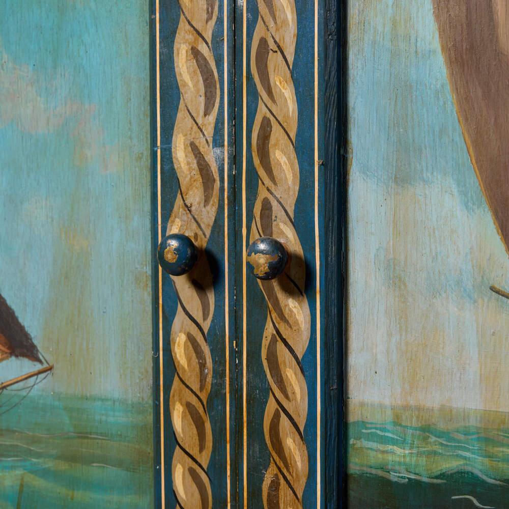 20th Century Set of Hand Painted Cupboard Doors Depicting A Maritime Scene For Sale