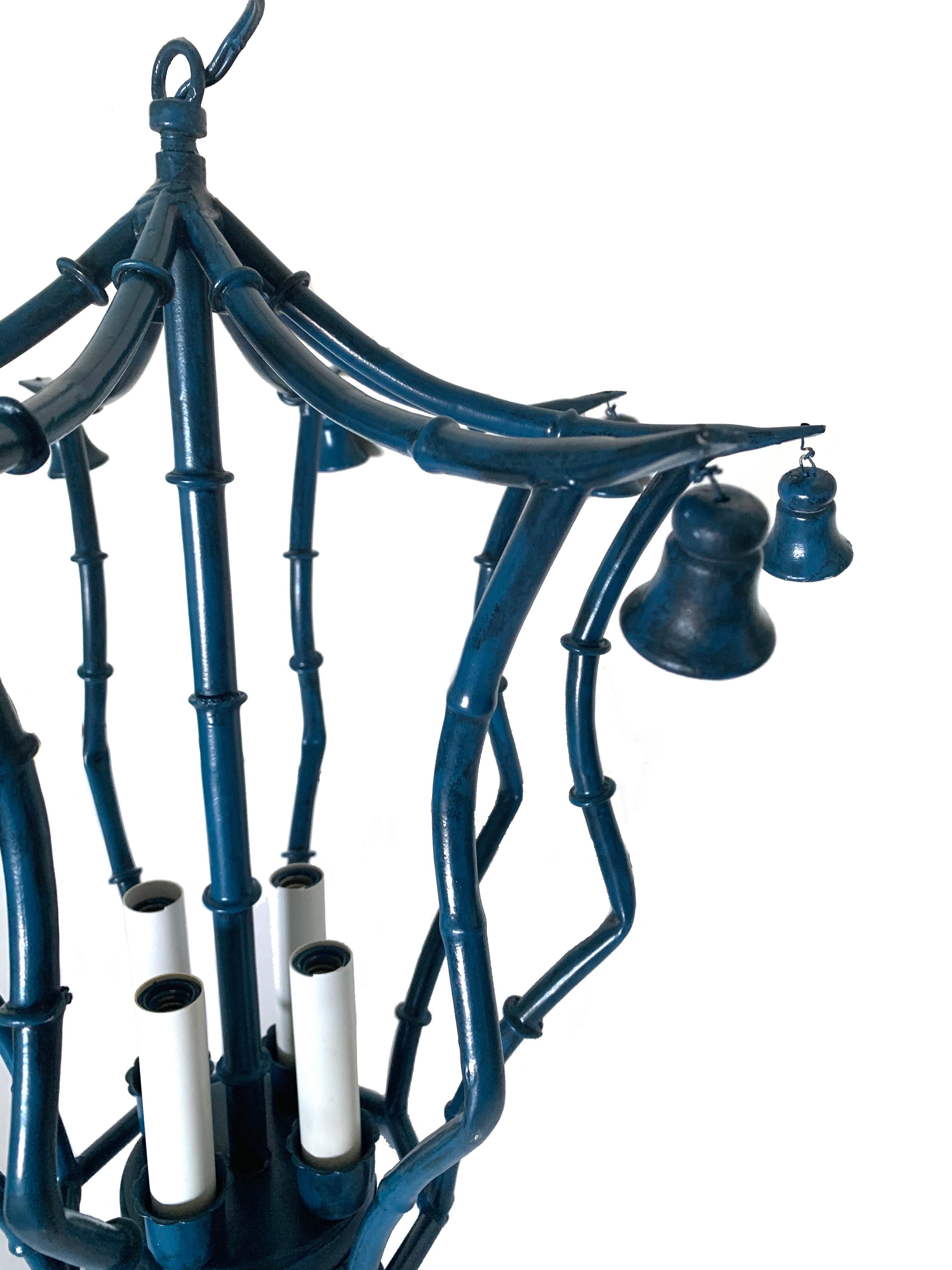 American Chinoiserie Faux Bamboo Blue Chandelier