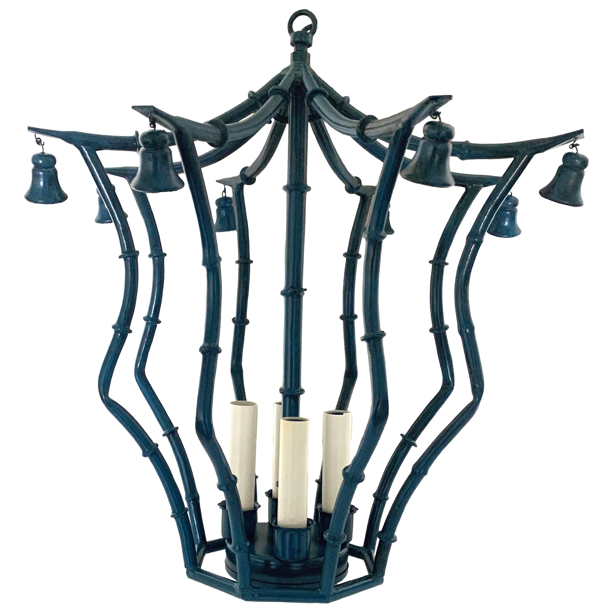 Chinoiserie Faux Bamboo Blue Chandelier