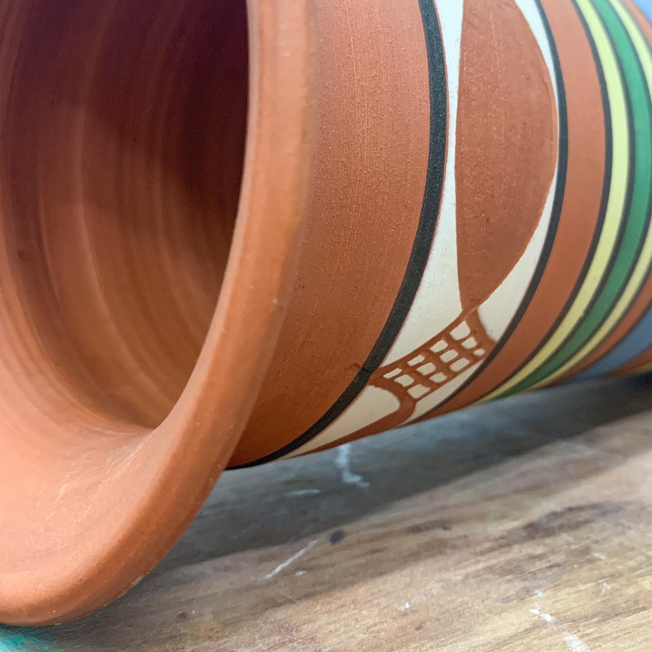 Mid-20th Century Painted Cylindrical Signed Terracotta Vase, French, C1960s