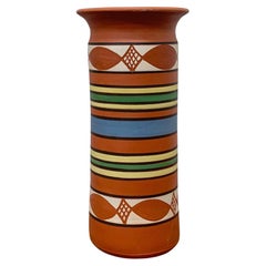 Retro Painted Cylindrical Signed Terracotta Vase, French, C1960s