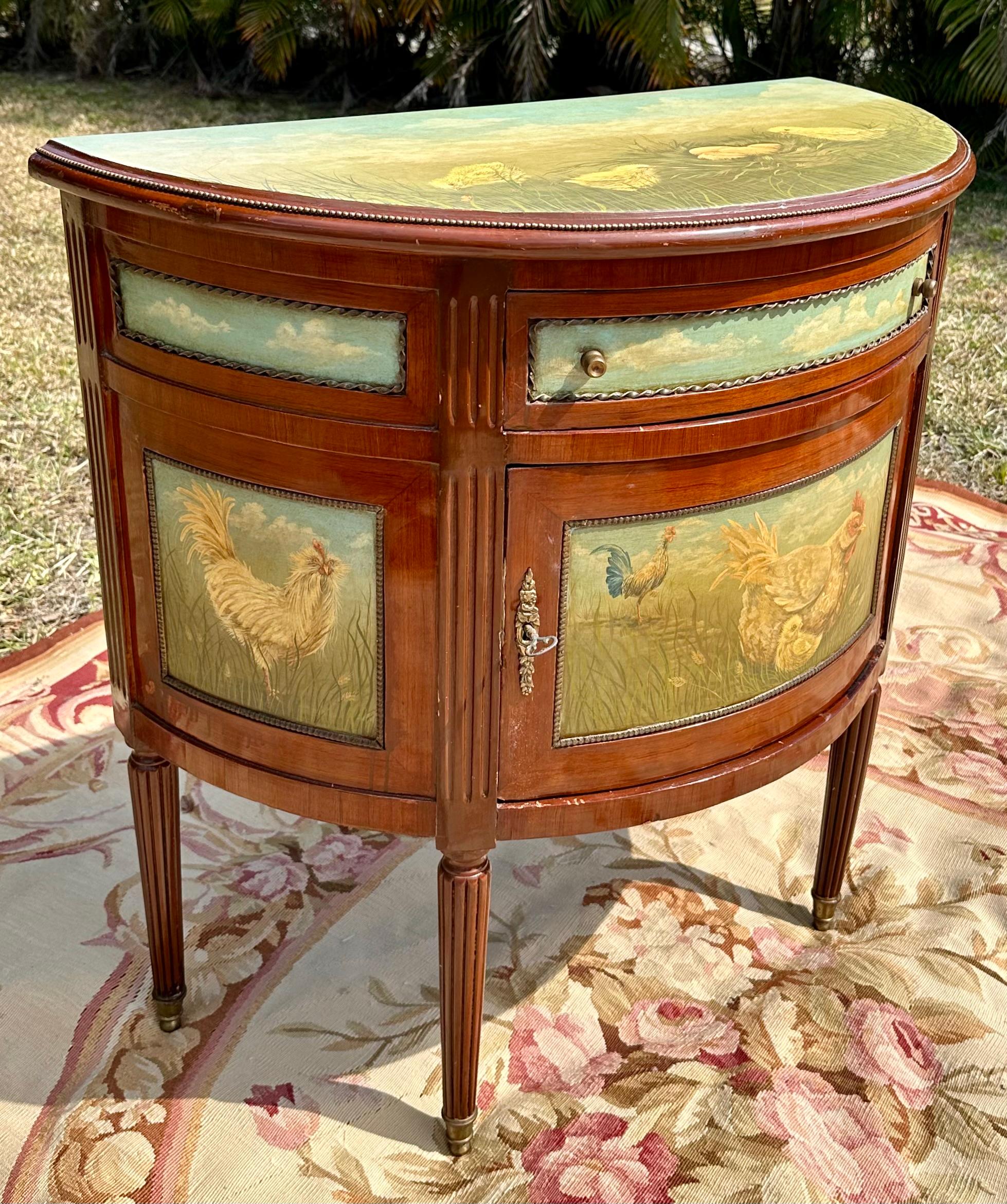 Painted Demilune Cabinet Commode Console For Sale 3