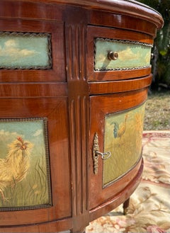 Hand-Painted Neoclassical Demilune Cabinet Commode in Wood & Brass