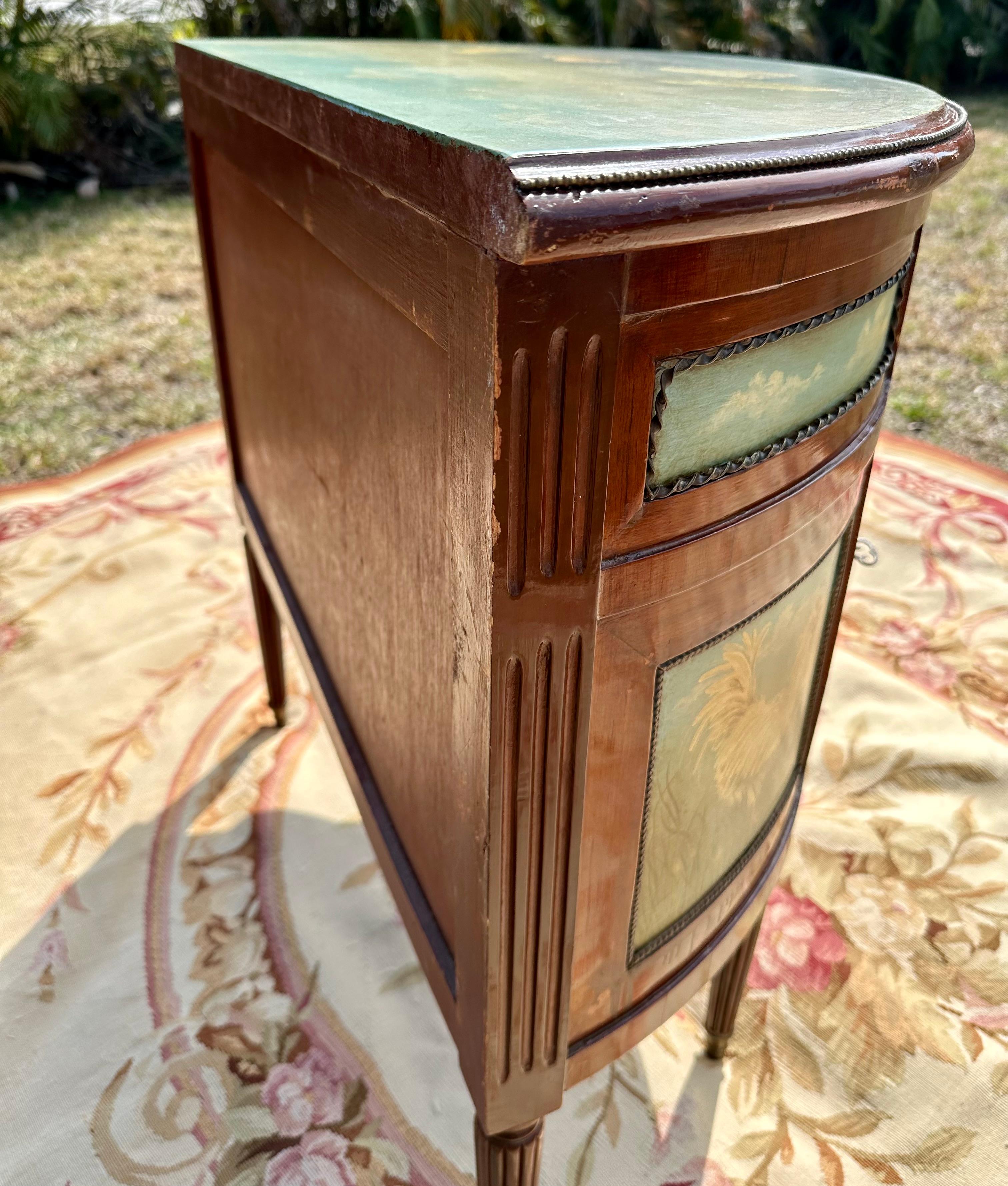 Brass Painted Demilune Cabinet Commode Console For Sale