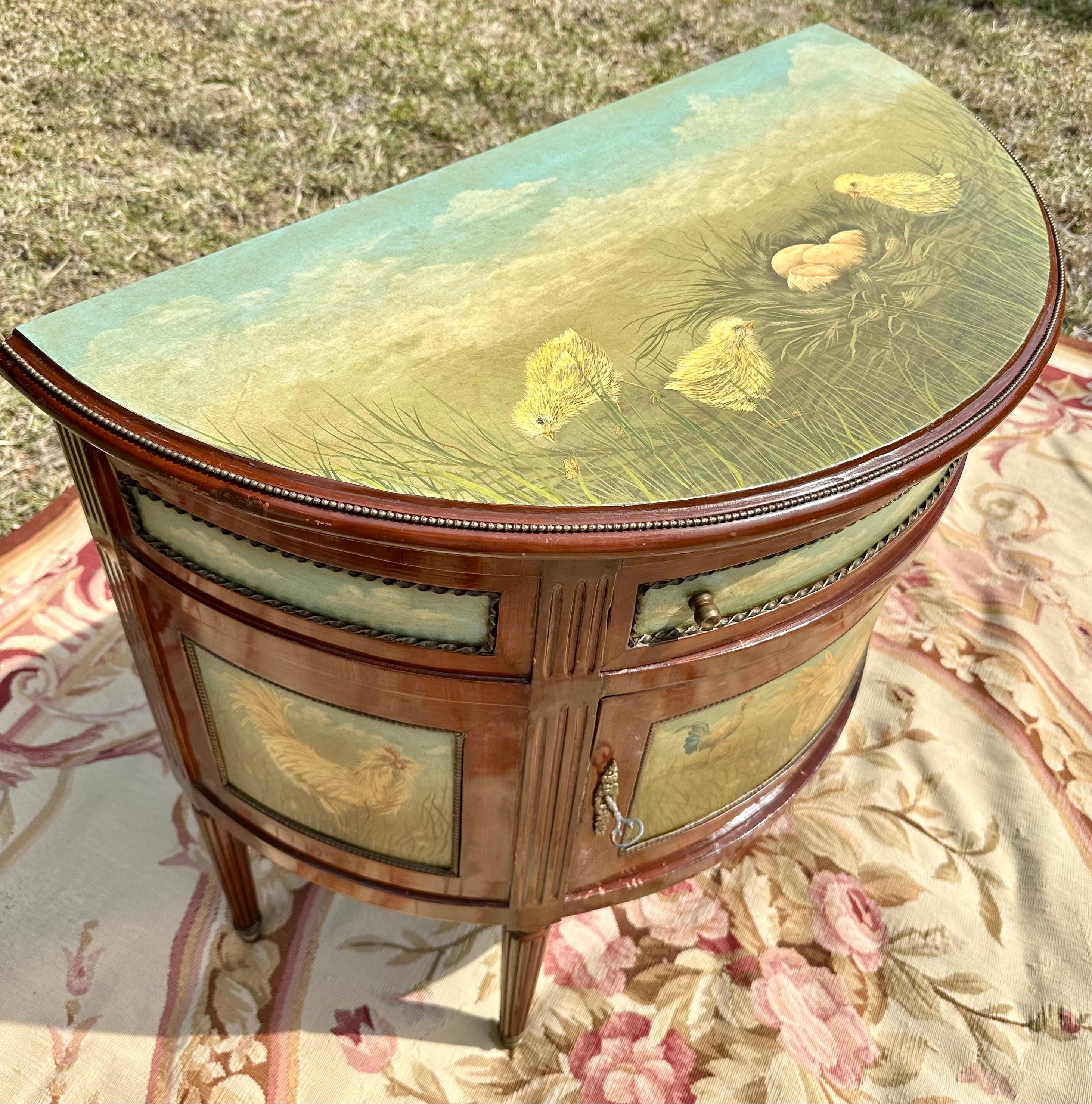 Painted Demilune Cabinet Commode Console For Sale 1