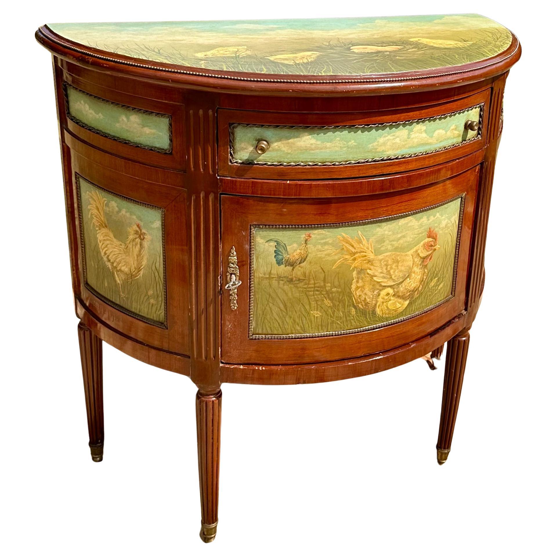 Painted Demilune Cabinet Commode Console For Sale