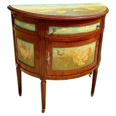 Vintage Painted Demilune Cabinet Commode Console