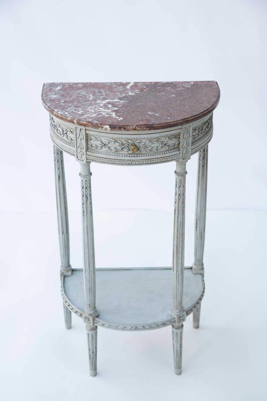 Louis XVI Painted Demilune Hall Stand with Breccia Marble Top