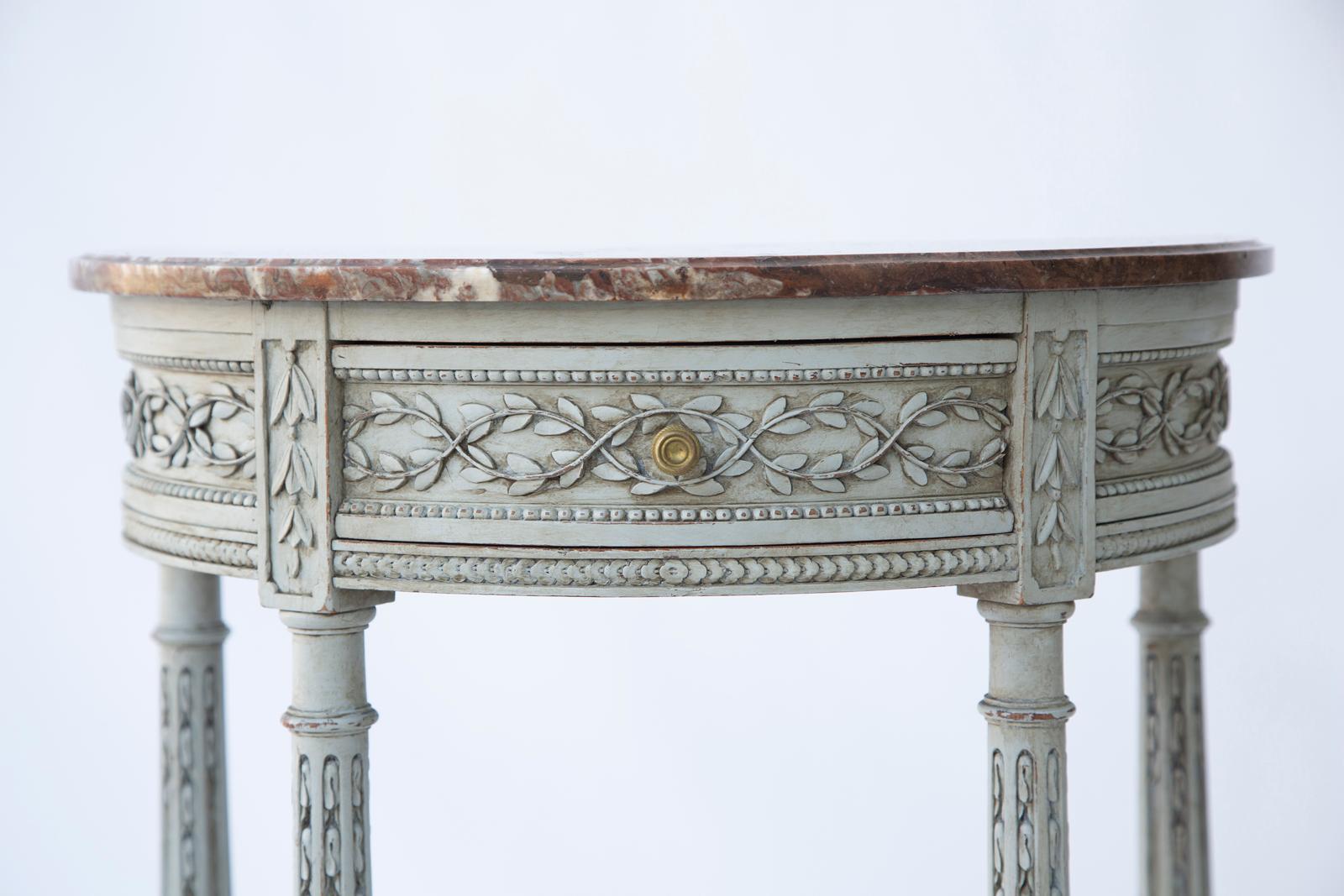 French Painted Demilune Hall Stand with Breccia Marble Top