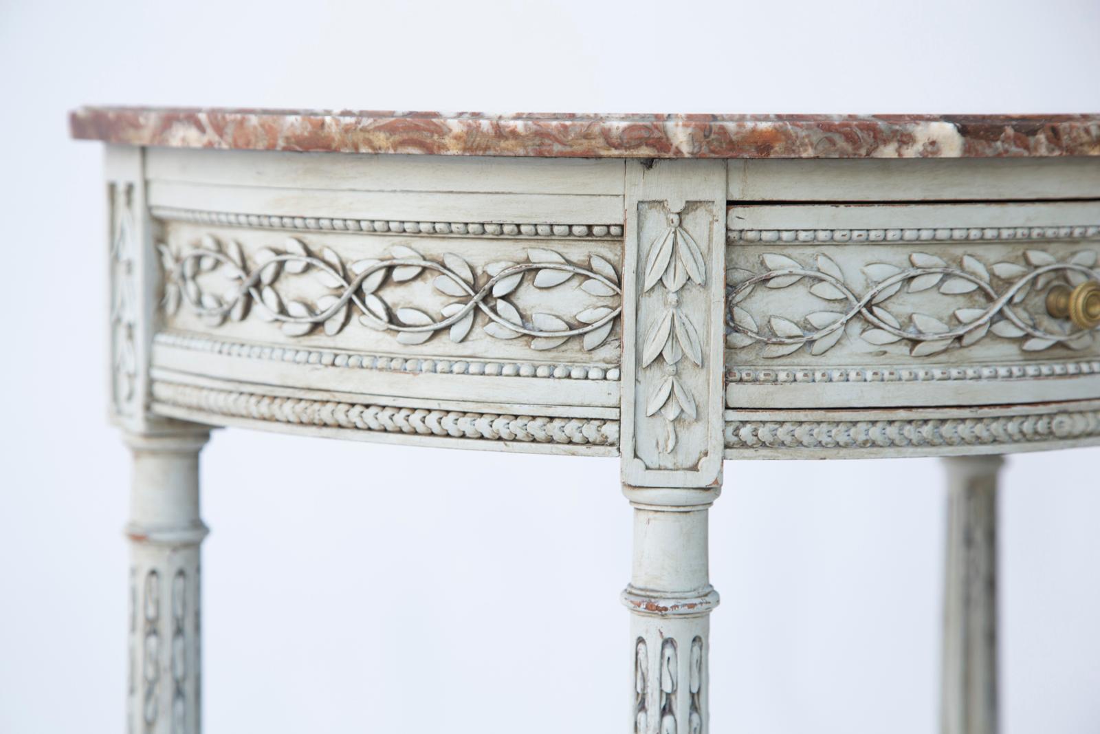 19th Century Painted Demilune Hall Stand with Breccia Marble Top