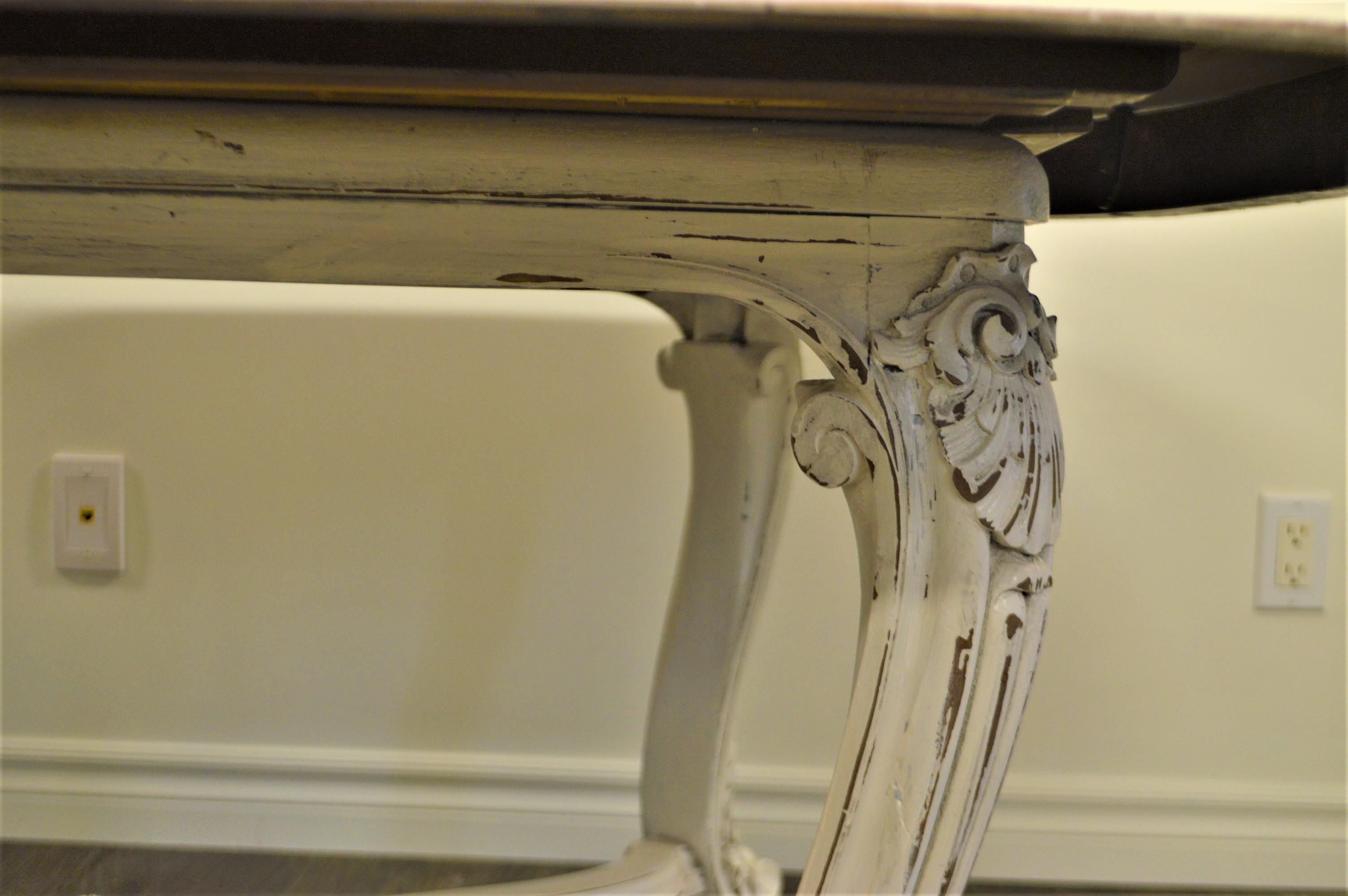 Walnut Painted Dining Table from Provence, Attractive Hand Carving on Louis XV Legs For Sale