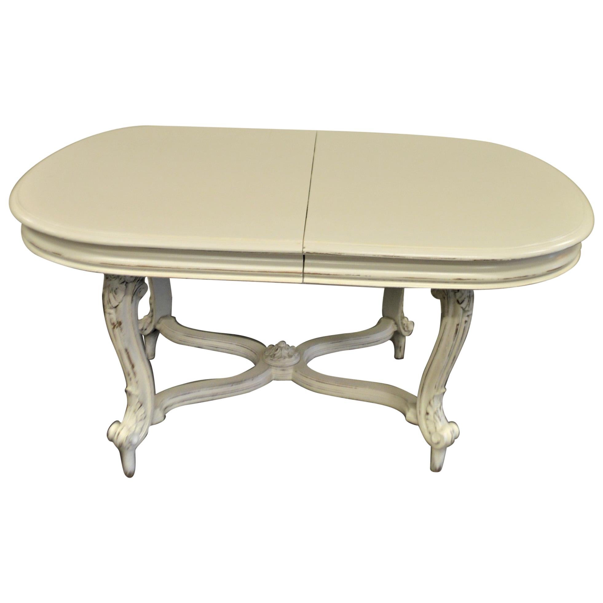 Painted Dining Table from Provence, Attractive Hand Carving on Louis XV Legs For Sale