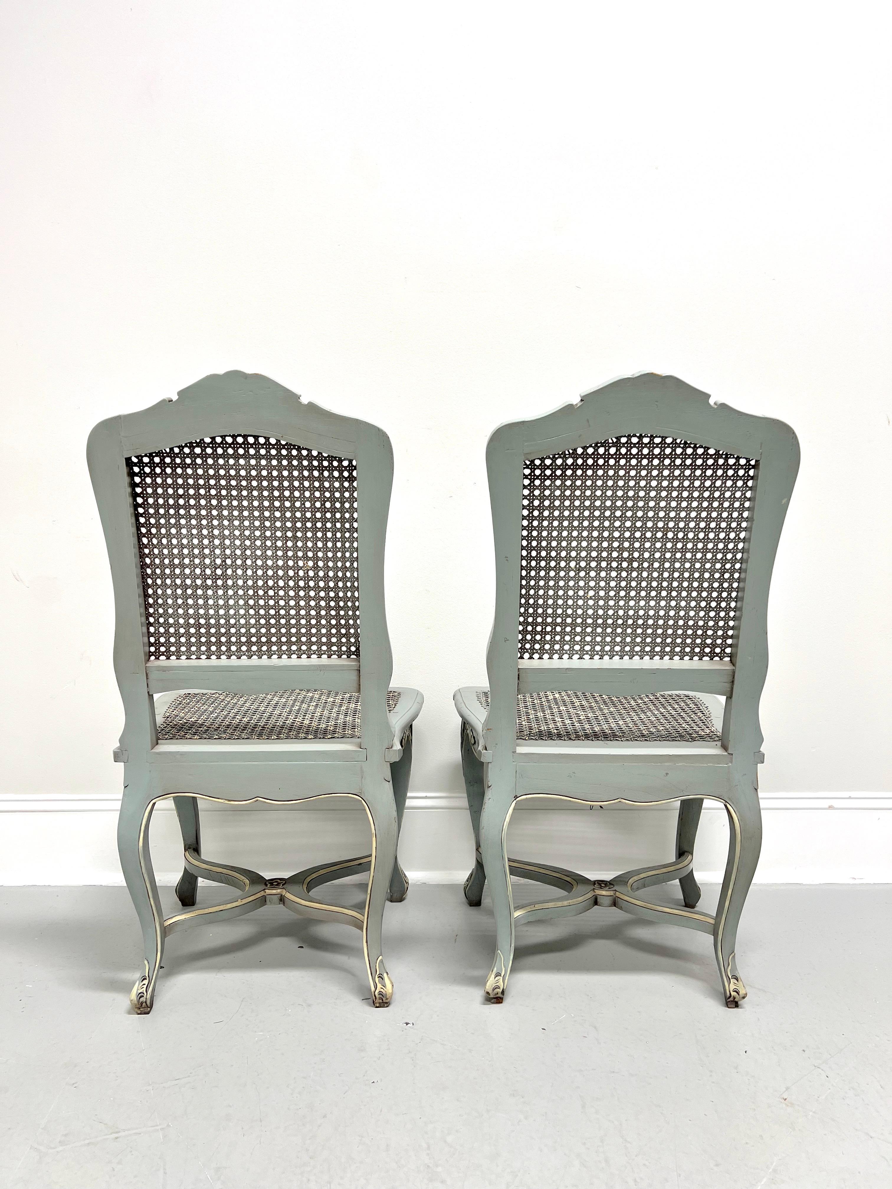 Painted Distressed Pale Blue & Ivory French Louis XV Caned Side Chairs - Pair In Good Condition In Charlotte, NC
