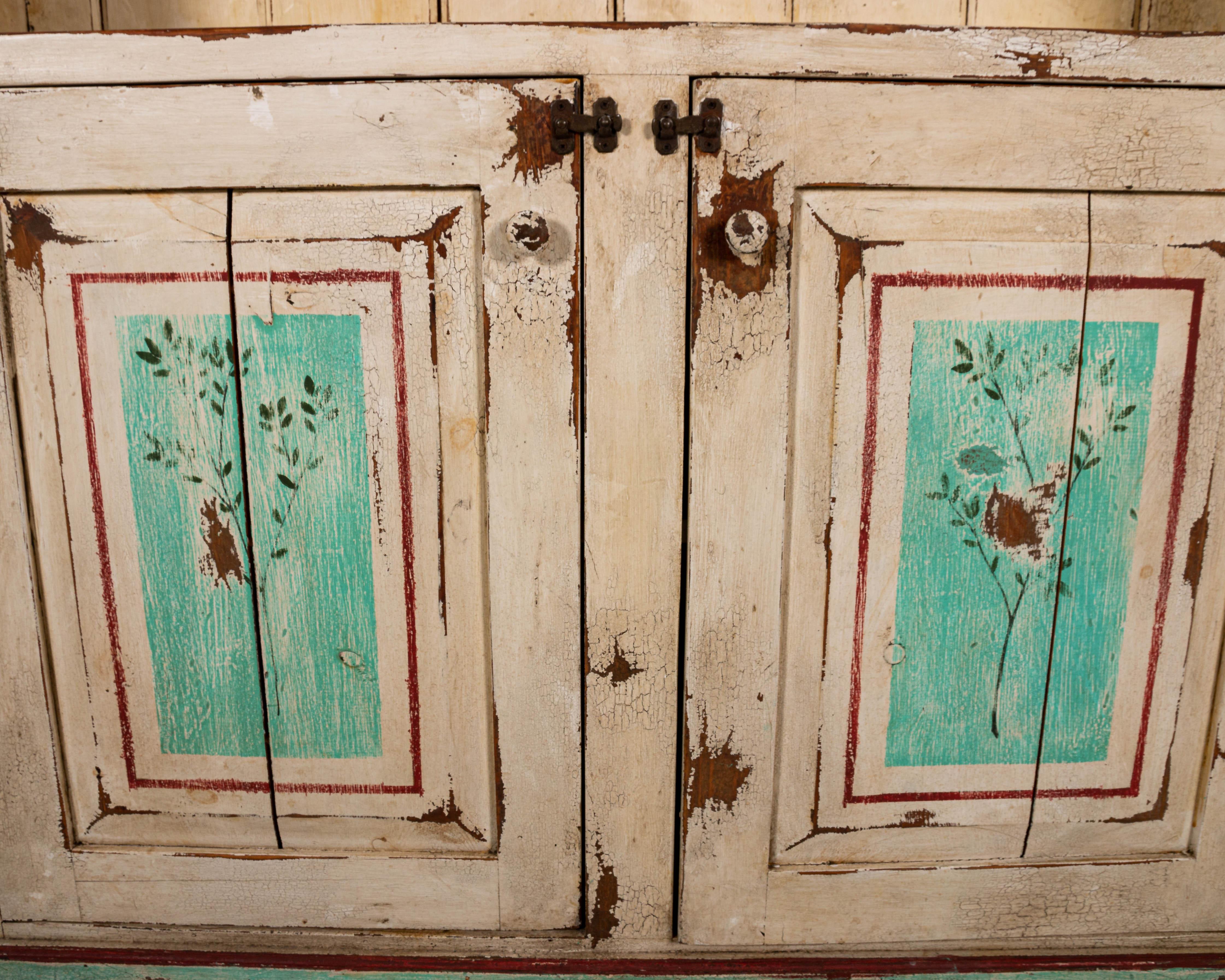 Painted Distressed Two-Door Cupboard In Good Condition In New York, NY