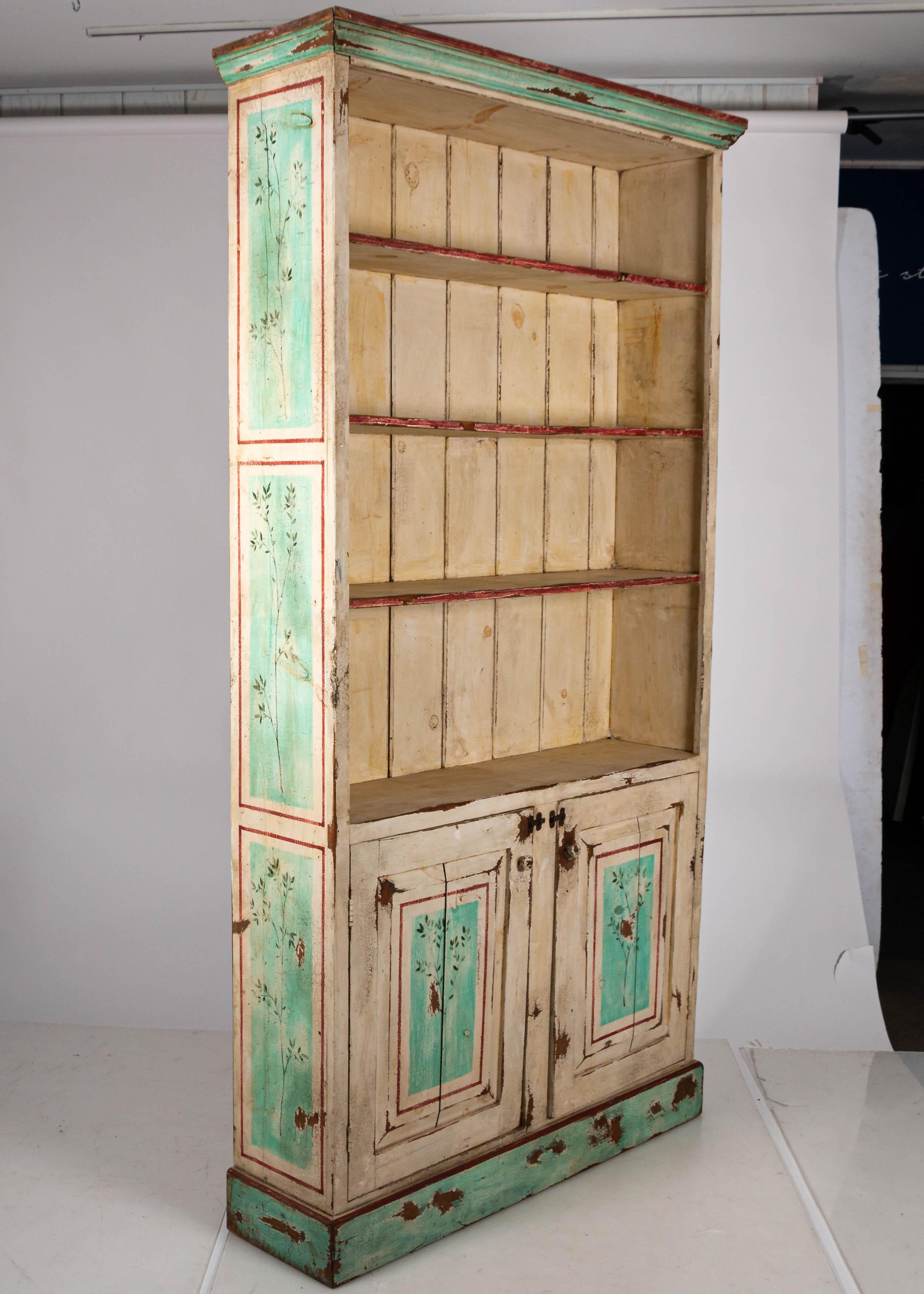 Wood Painted Distressed Two-Door Cupboard