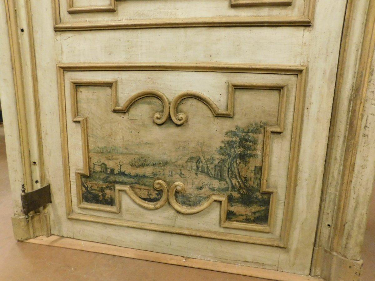 Peint à la main Porte peinte avec cadre, décorée et richement peinte des deux côtés, '700 Italie en vente