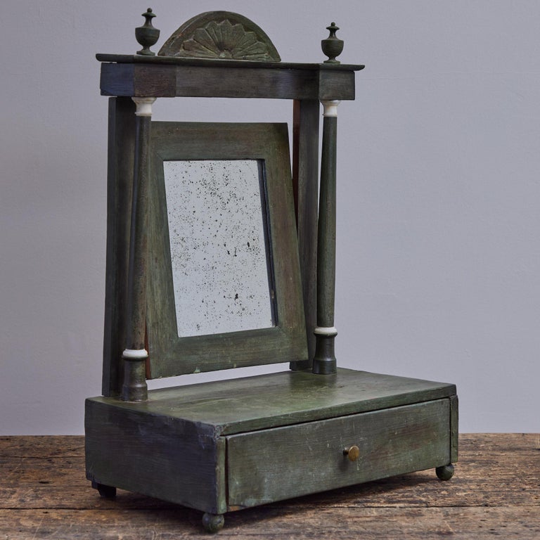 Painted Dresser Mirror with Fan Carved Pediment from Mid19th Century