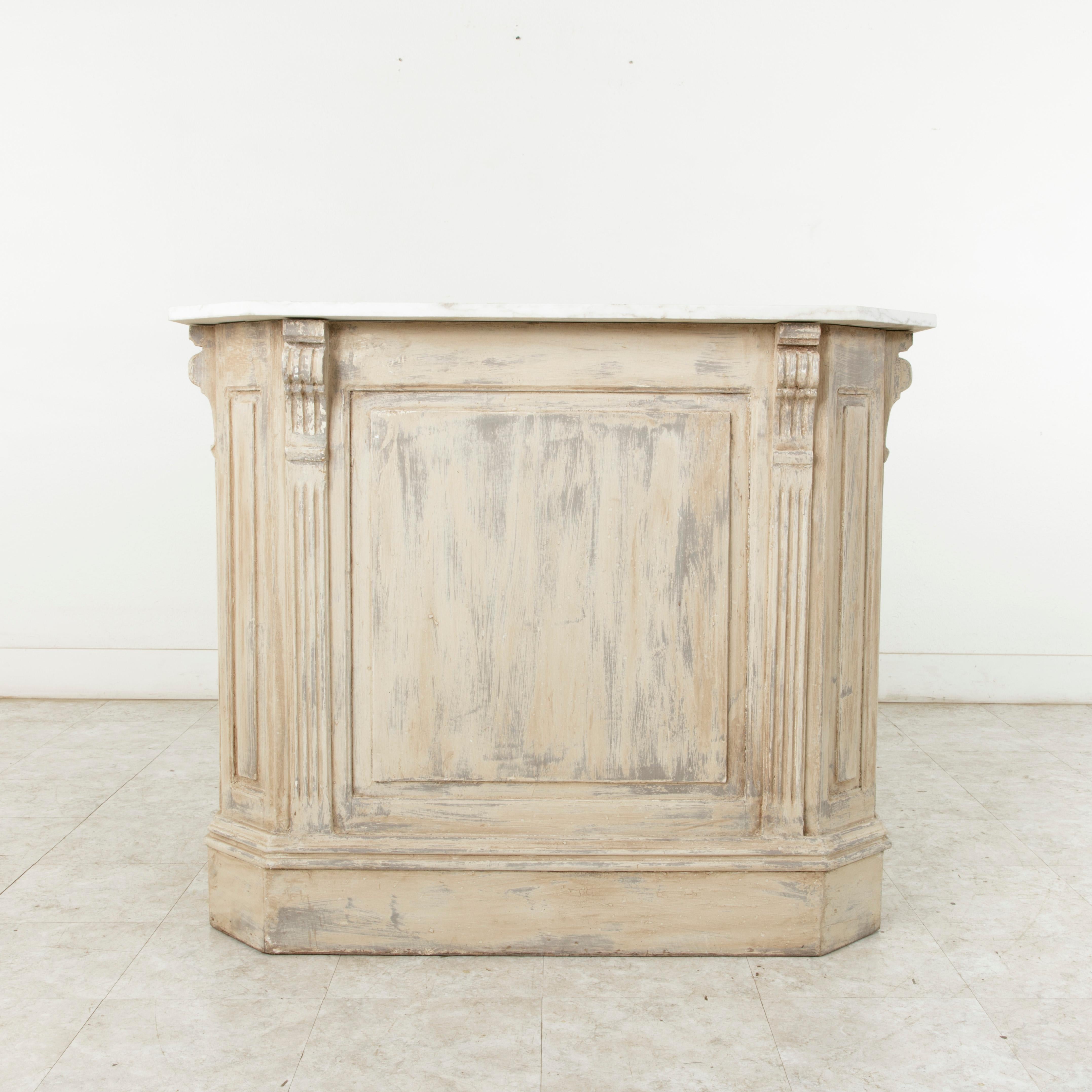 Belgian Painted Dry Bar or Counter with Veined White Marble Top, circa 1900