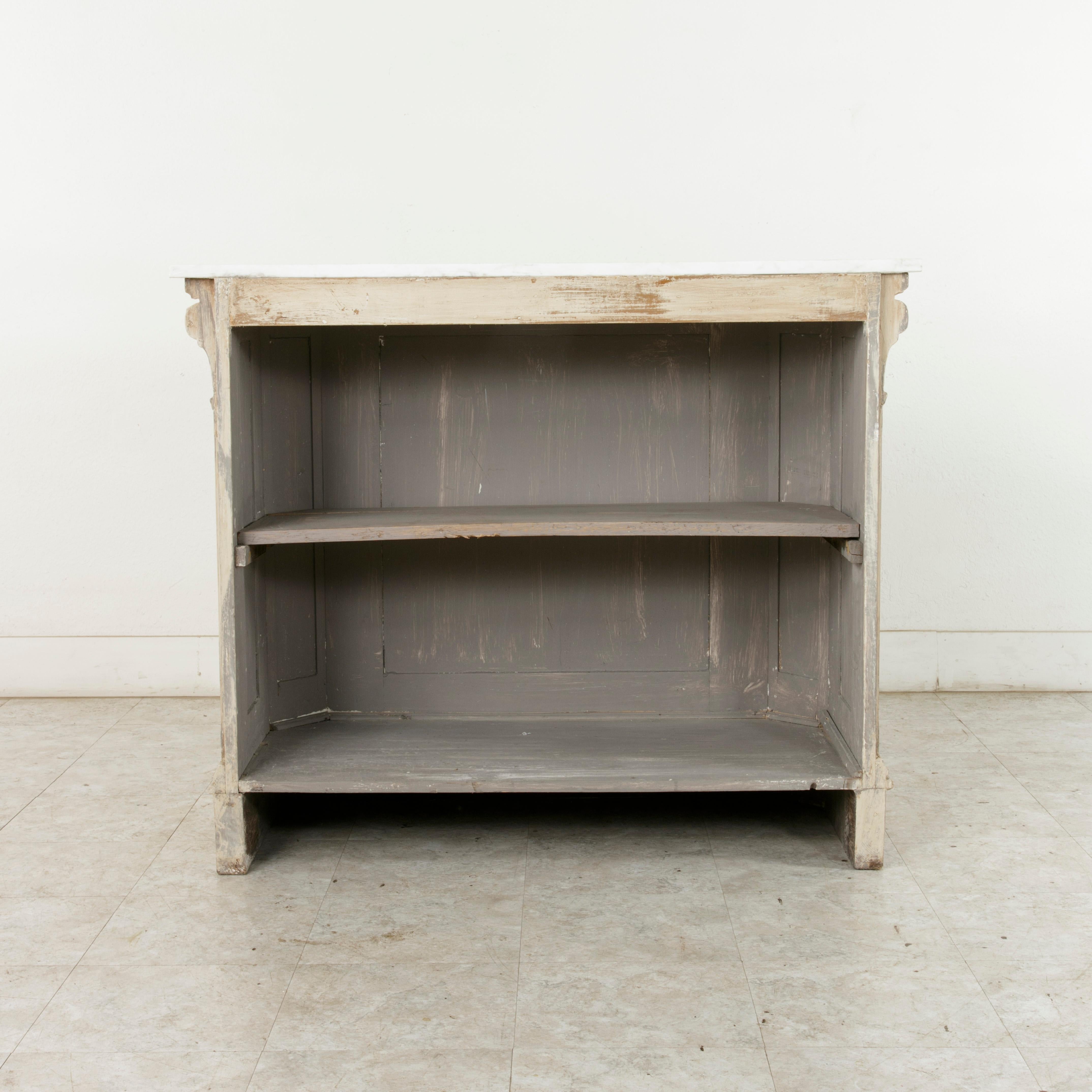 Early 20th Century Painted Dry Bar or Counter with Veined White Marble Top, circa 1900