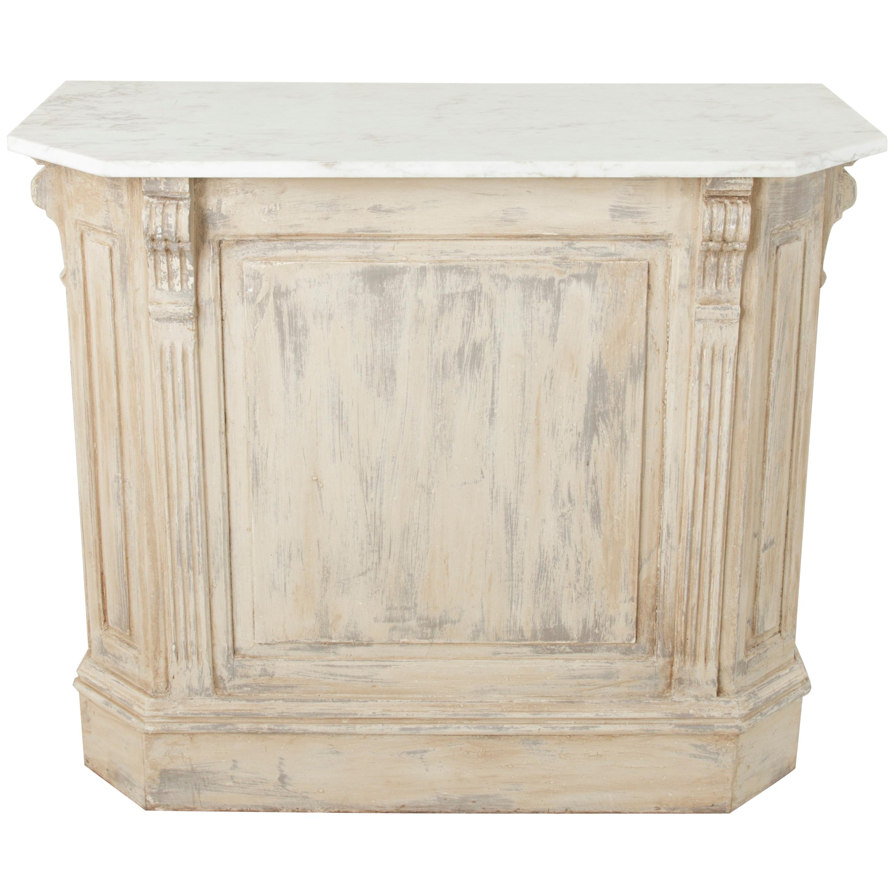 Painted Dry Bar or Counter with Veined White Marble Top, circa 1900