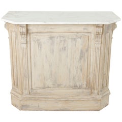 Antique Painted Dry Bar or Counter with Veined White Marble Top, circa 1900