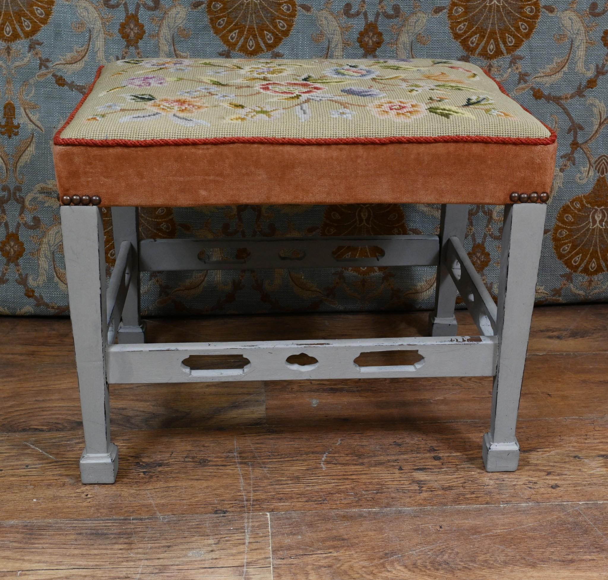 Painted Edwardian Stool Tapestry Needlepoint For Sale 2