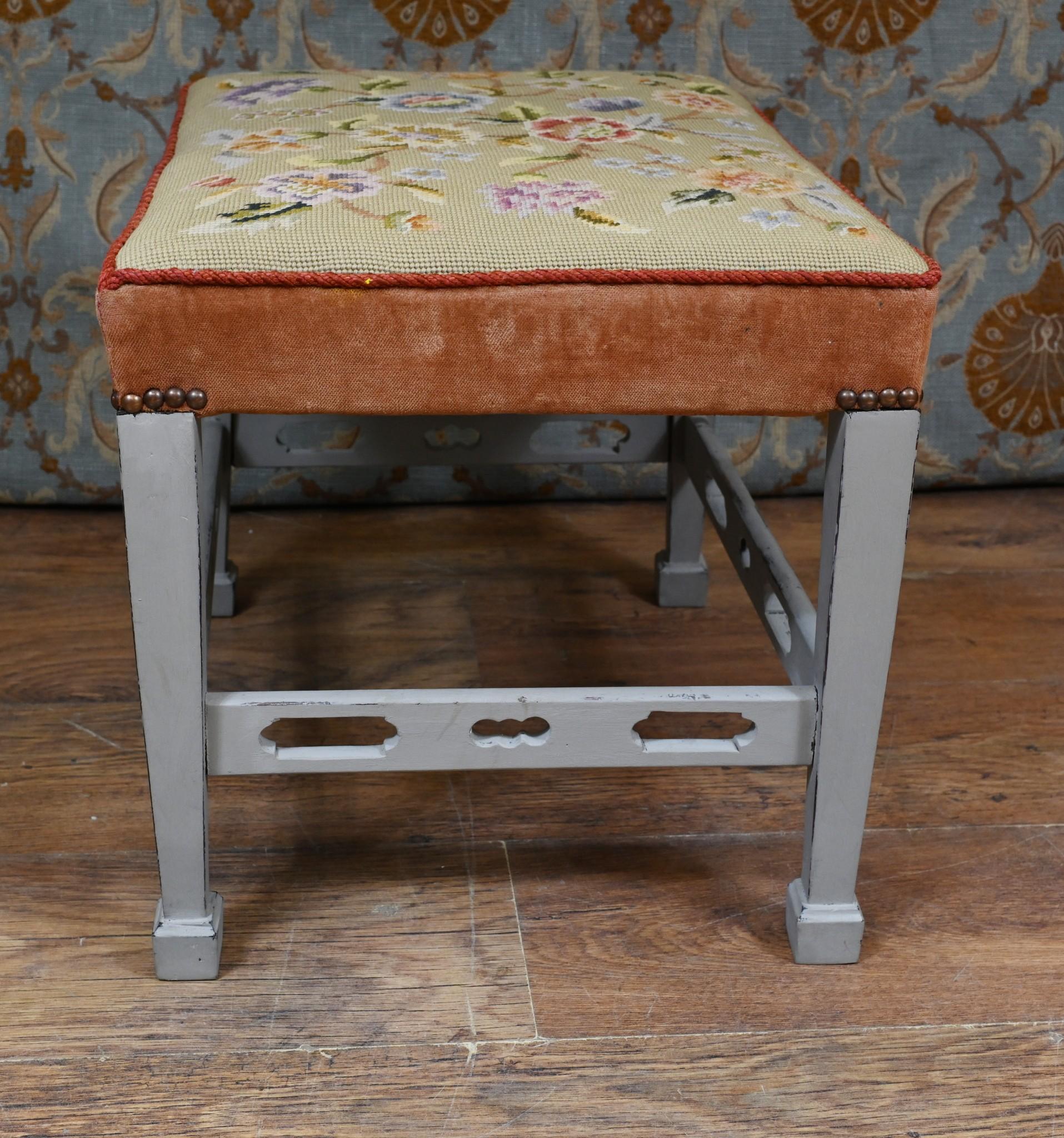Painted Edwardian Stool Tapestry Needlepoint For Sale 4