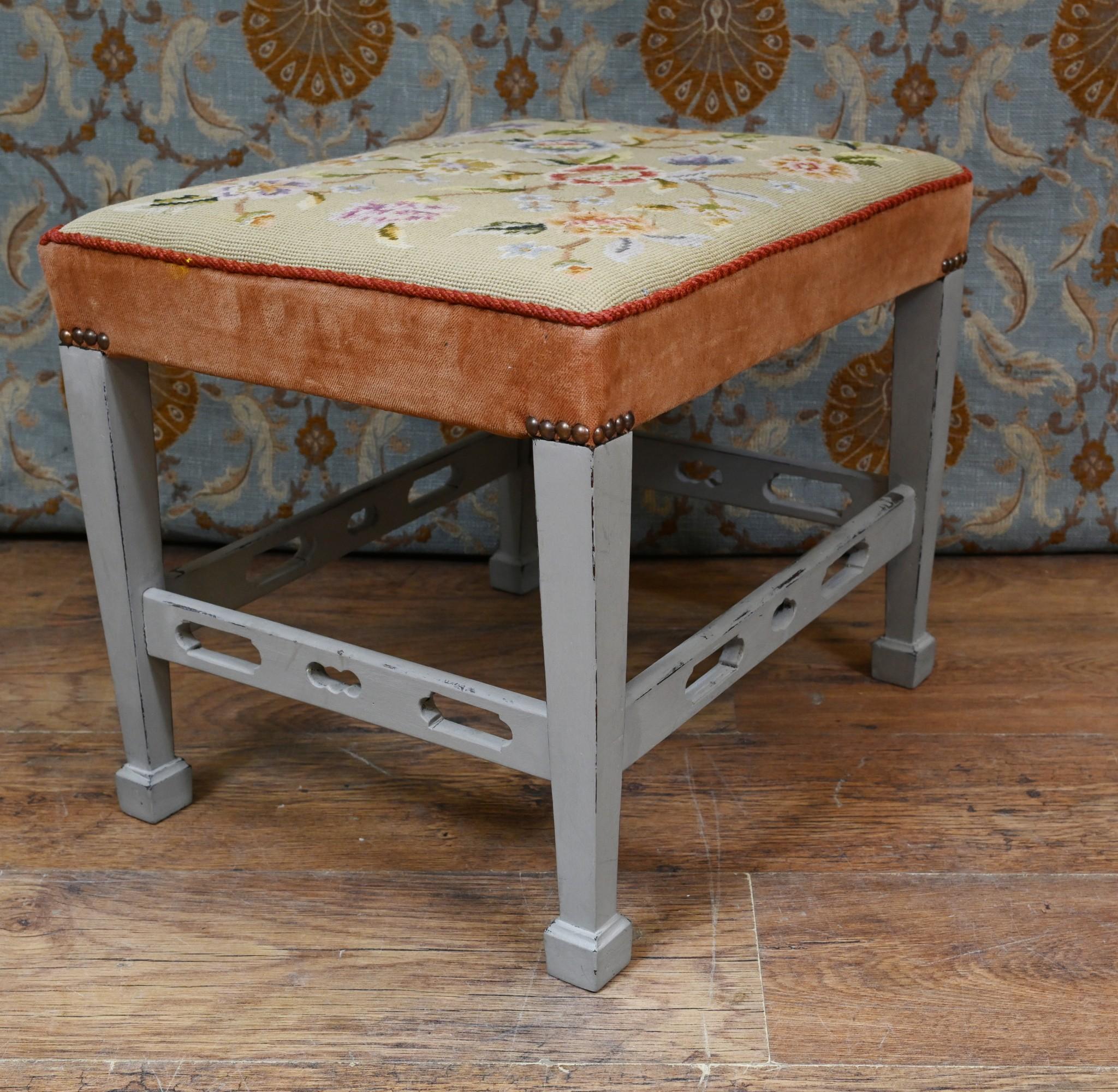 Painted Edwardian Stool Tapestry Needlepoint For Sale 5