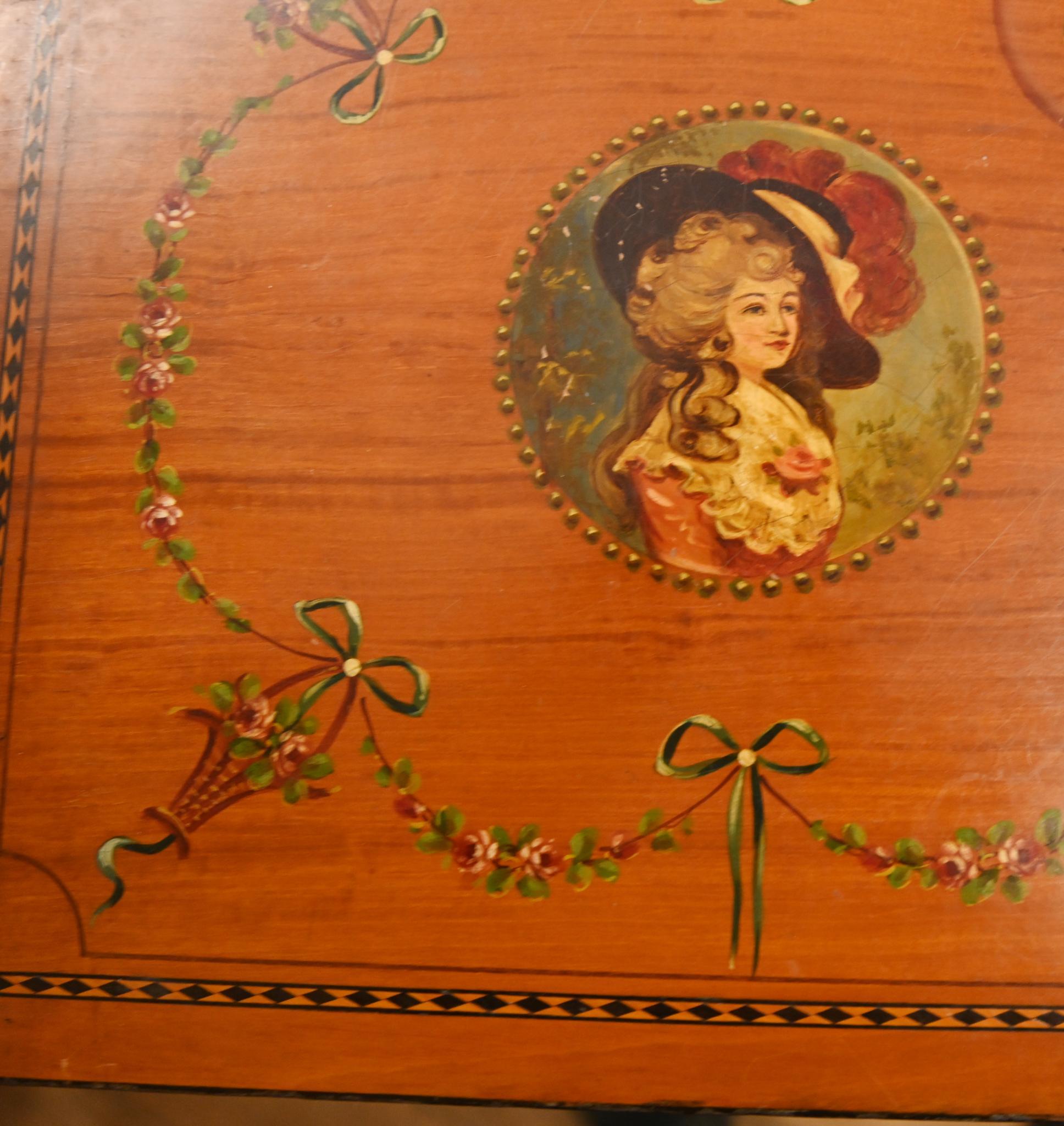 Painted Edwardian Work Box Side Table Satinwood 1910 For Sale 1