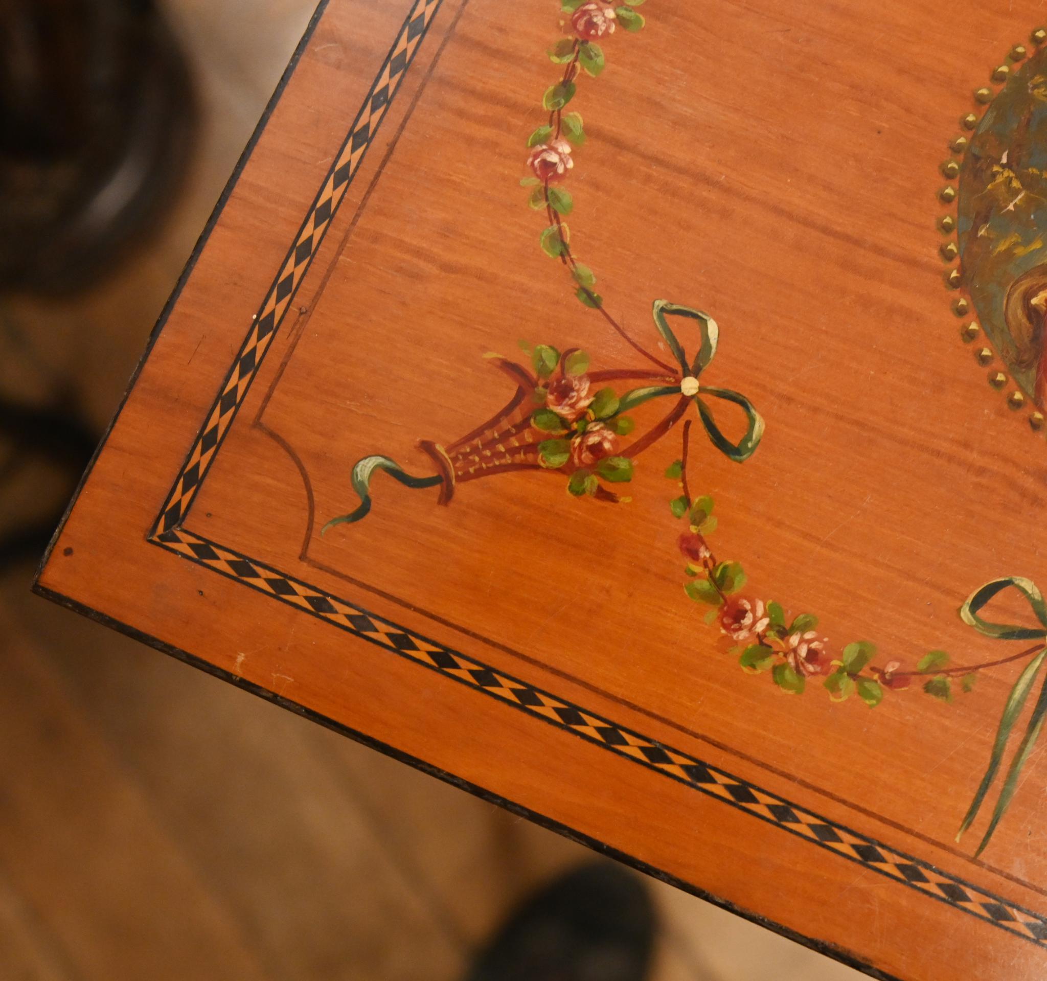 Painted Edwardian Work Box Side Table Satinwood 1910 For Sale 2