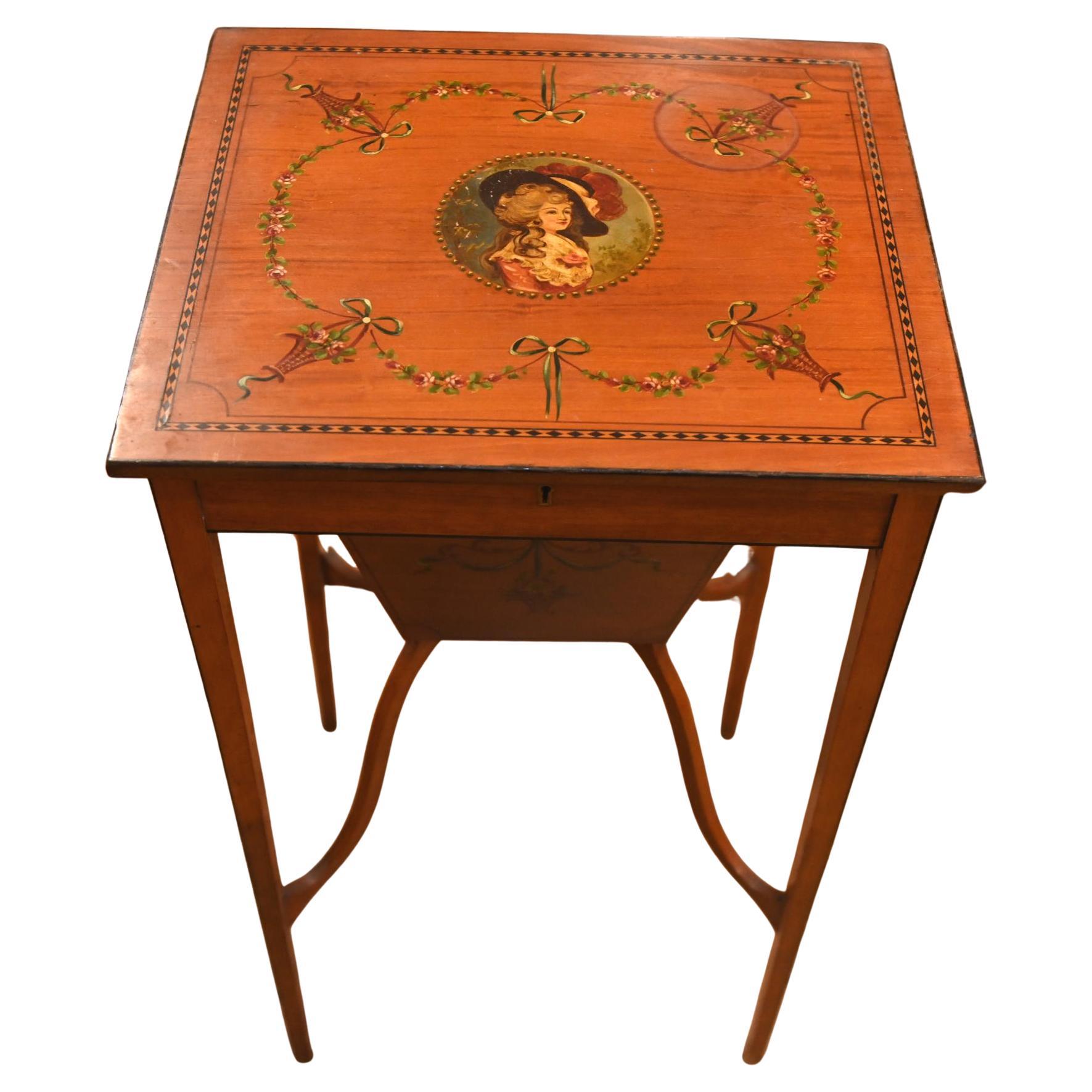 Painted Edwardian Work Box Side Table Satinwood 1910