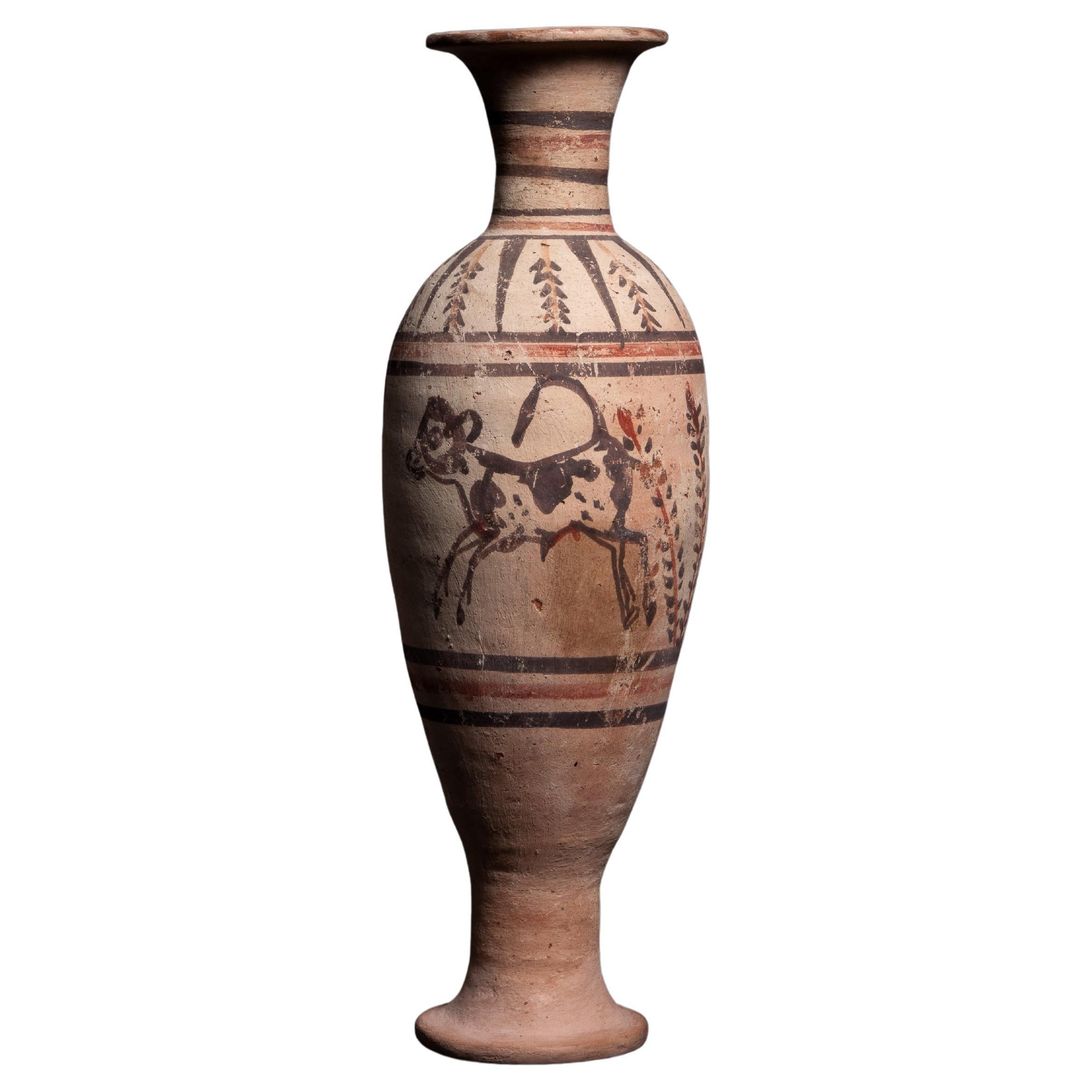 Painted Egyptian Armana Period Vase with a Bull For Sale