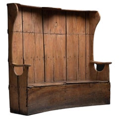 Antique Painted Elm Box Seat Settle, England, circa 1790