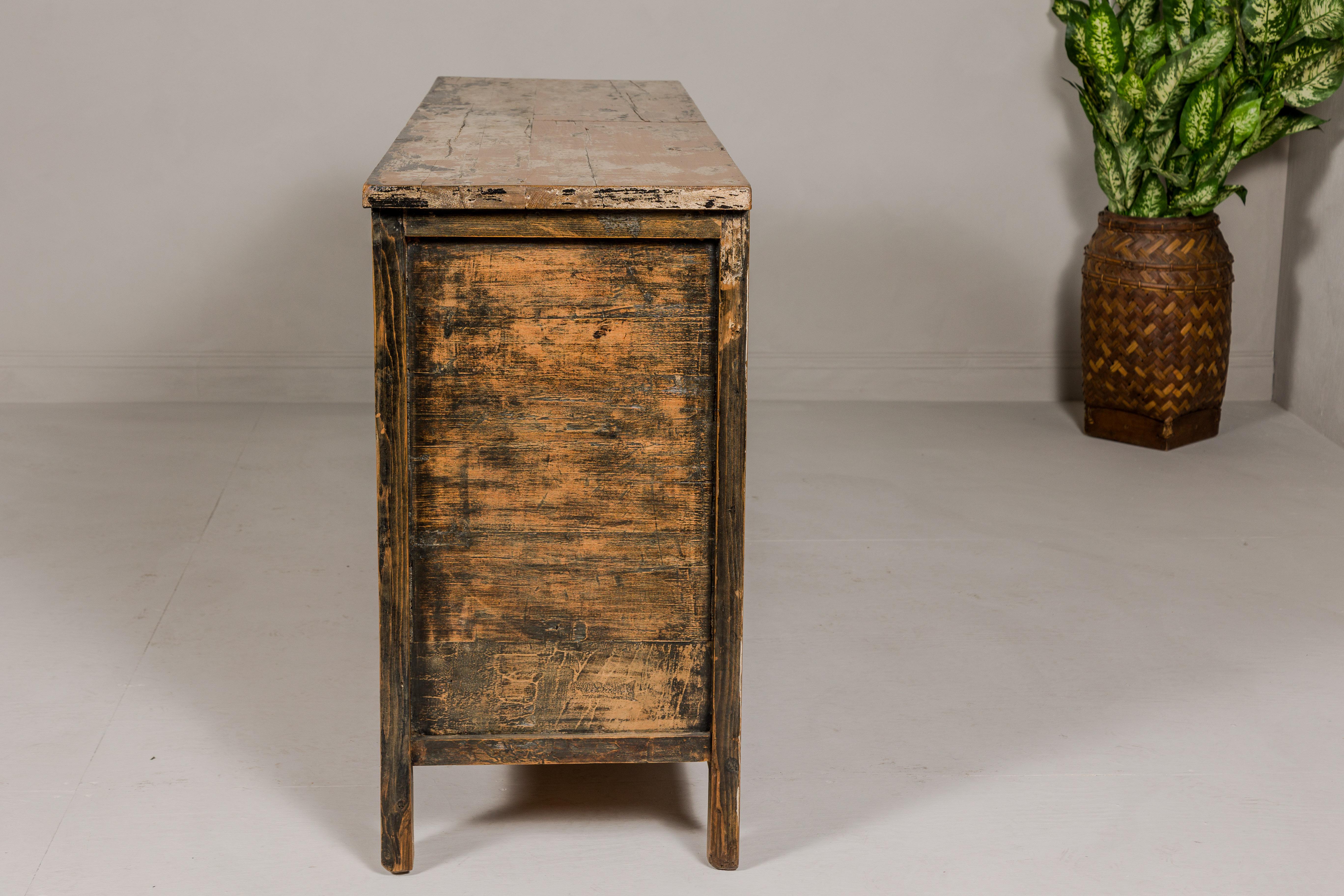 Painted Elm Rustic Sideboard with Two Doors, Four Drawers and Distressed Finish For Sale 10