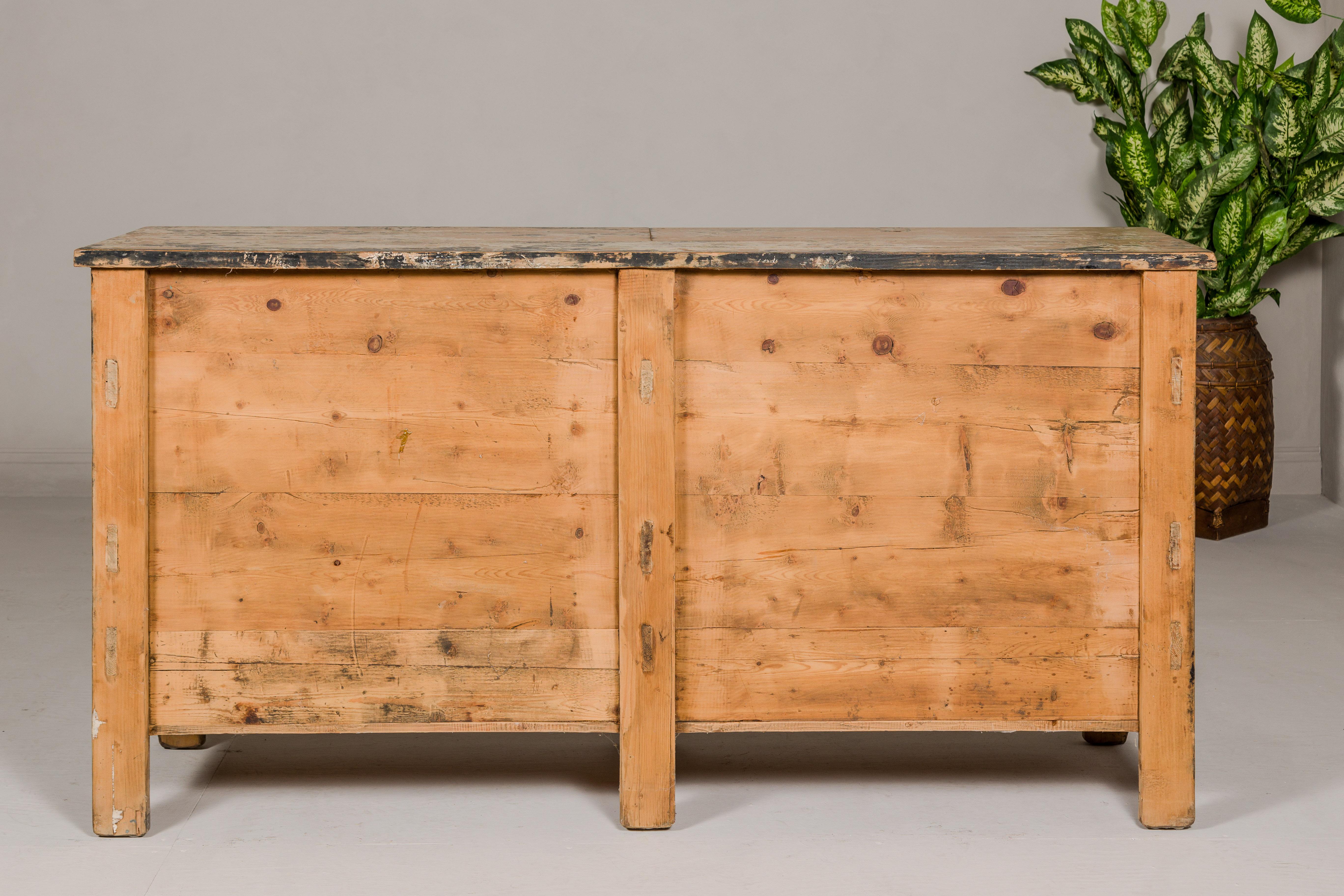 Painted Elm Rustic Sideboard with Two Doors, Four Drawers and Distressed Finish For Sale 13