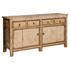 Retro Painted Elm Rustic Sideboard with Two Doors, Four Drawers and Distressed Finish