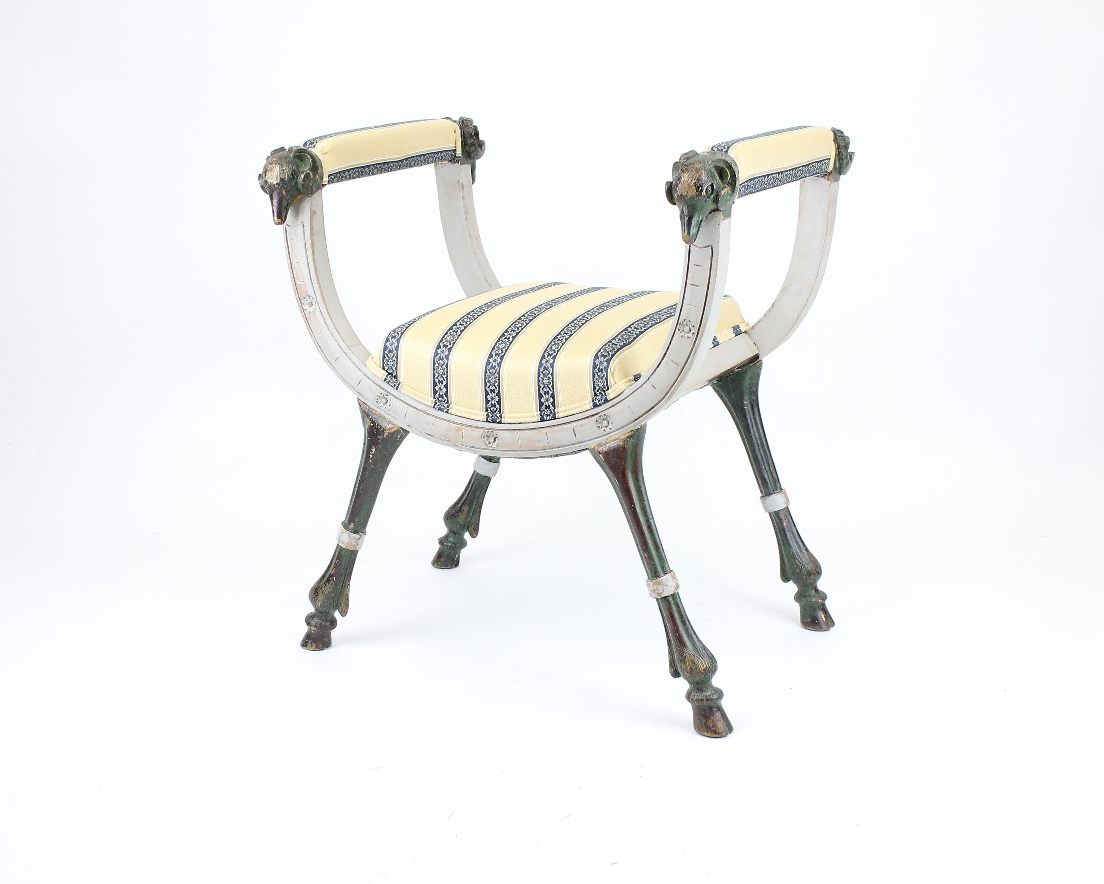 Painted Empire Stool or Bench, Sweden, Late 19th Century For Sale 8