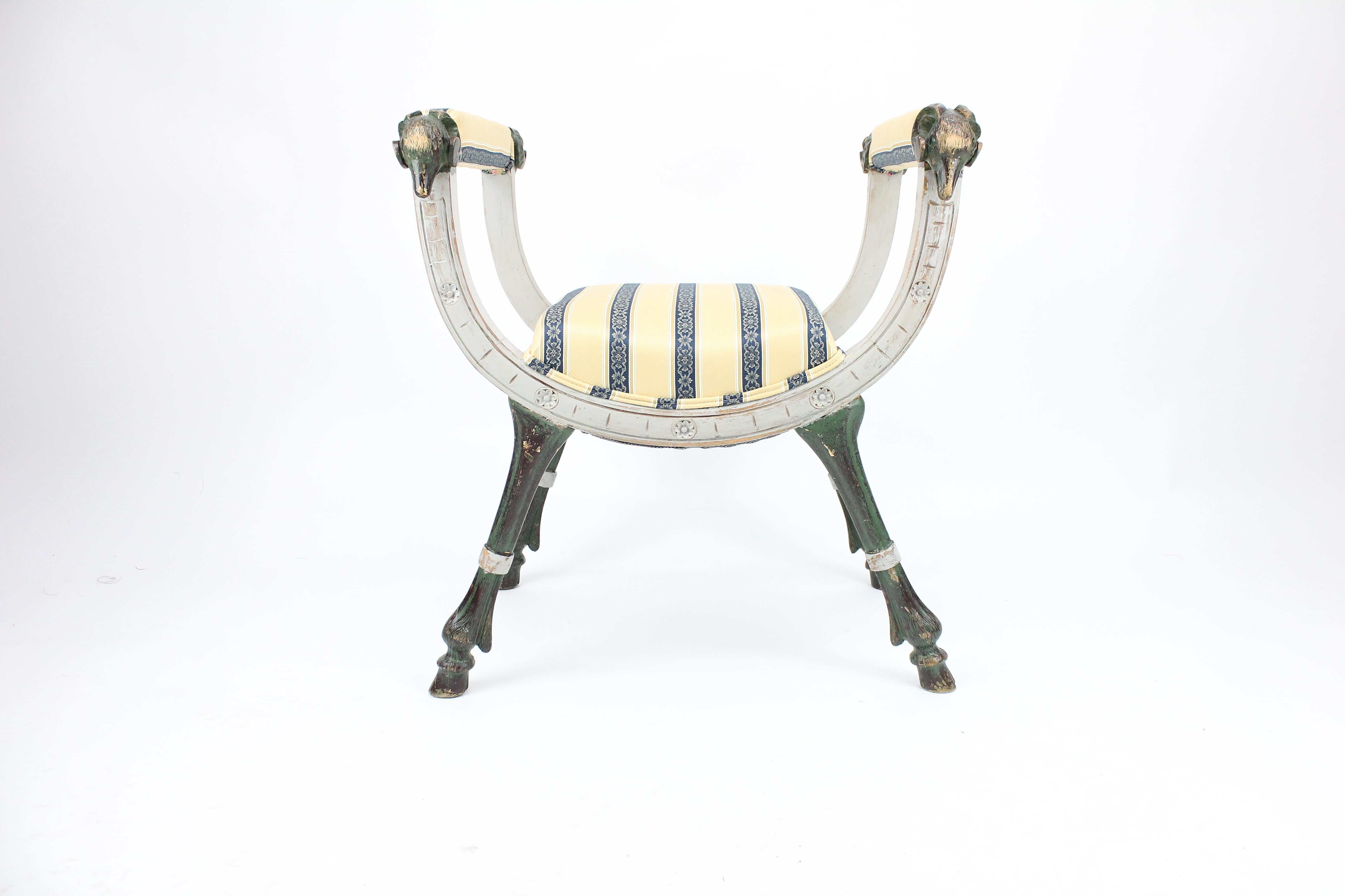 Hand-Painted Painted Empire Stool or Bench, Sweden, Late 19th Century For Sale