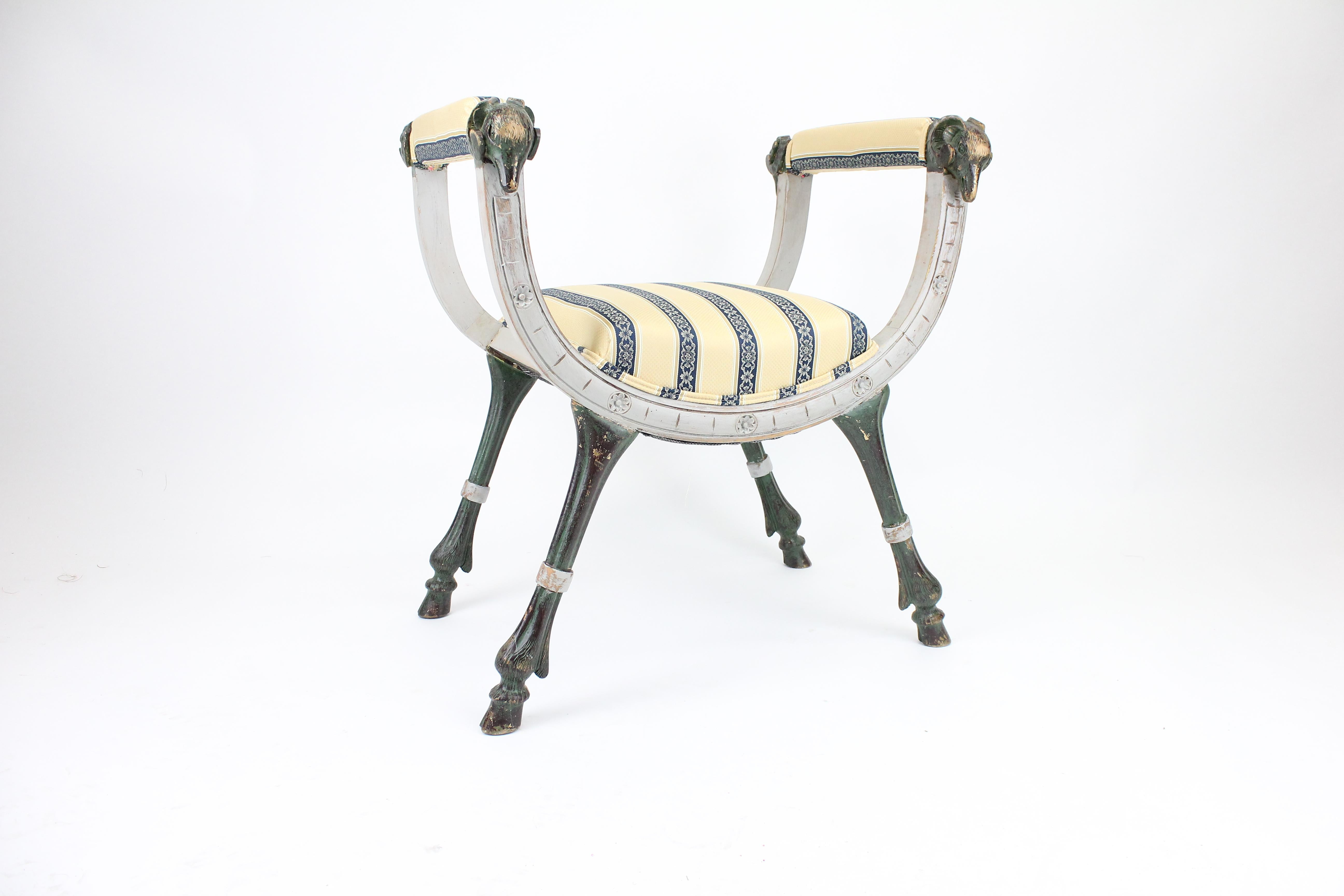 Birch Painted Empire Stool or Bench, Sweden, Late 19th Century For Sale
