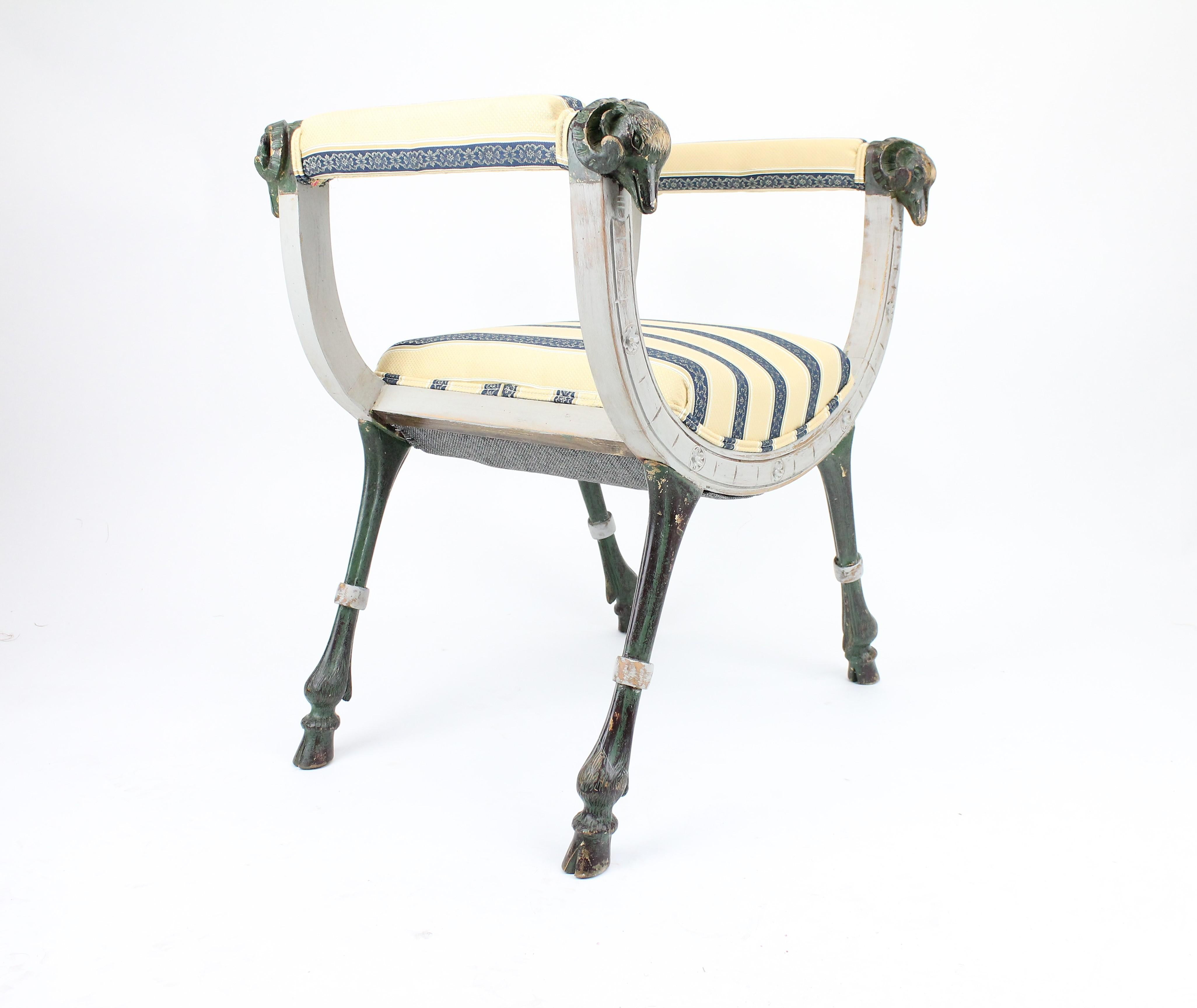 Painted Empire Stool or Bench, Sweden, Late 19th Century For Sale 2