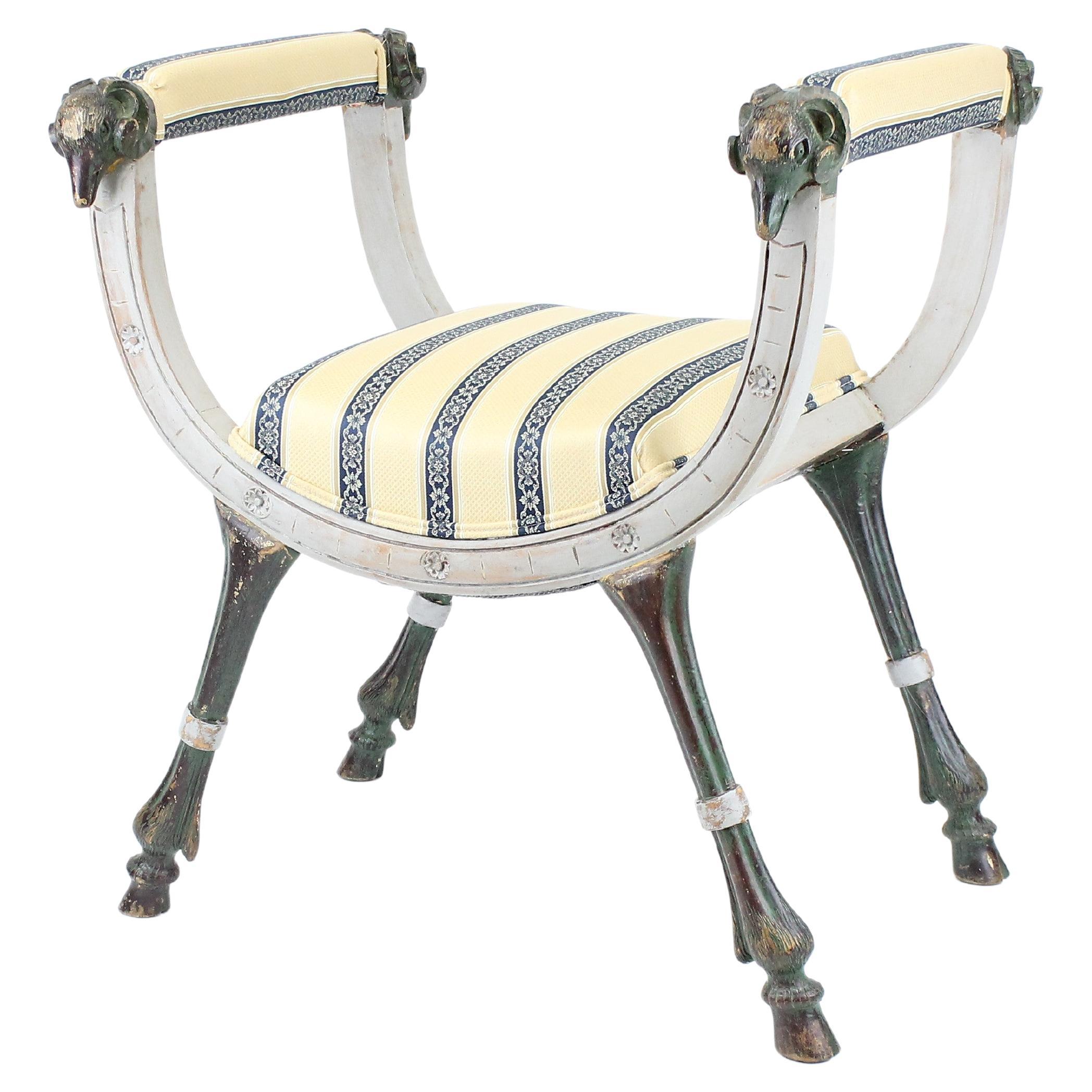 Painted Empire Stool or Bench, Sweden, Late 19th Century For Sale