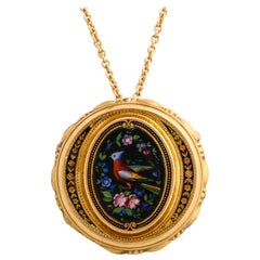 Painted Enamel Bird of Paradise Gold Pin/Pendant, circa 1870