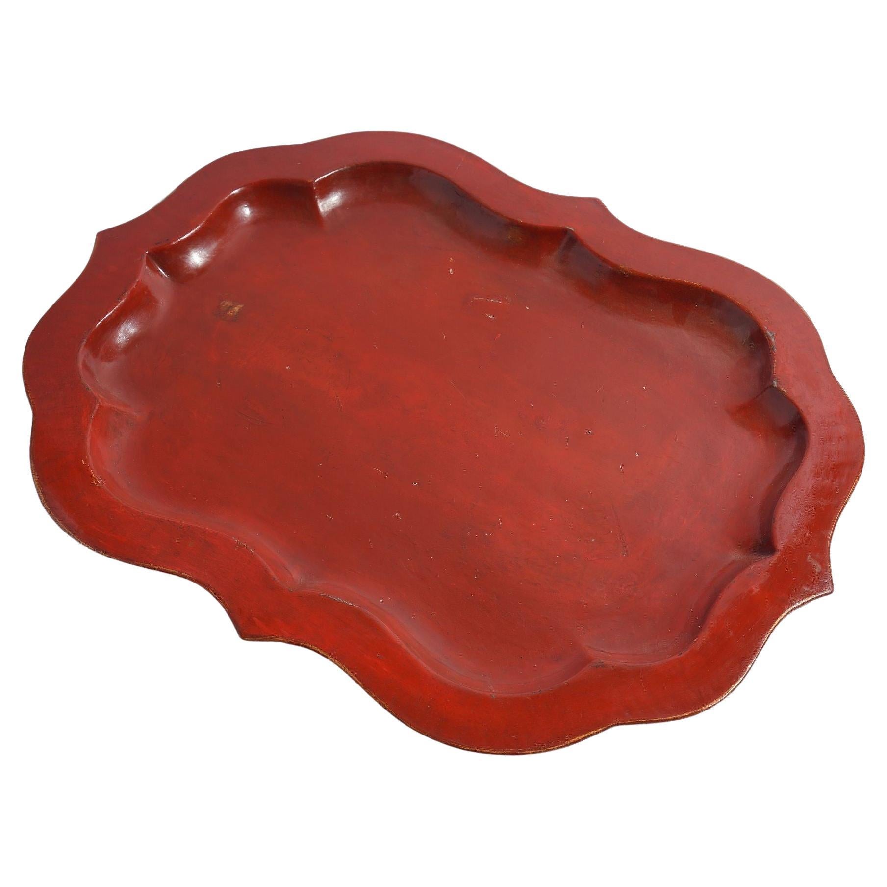 Painted English Chippendale shaped tole tea tray, c. 1835