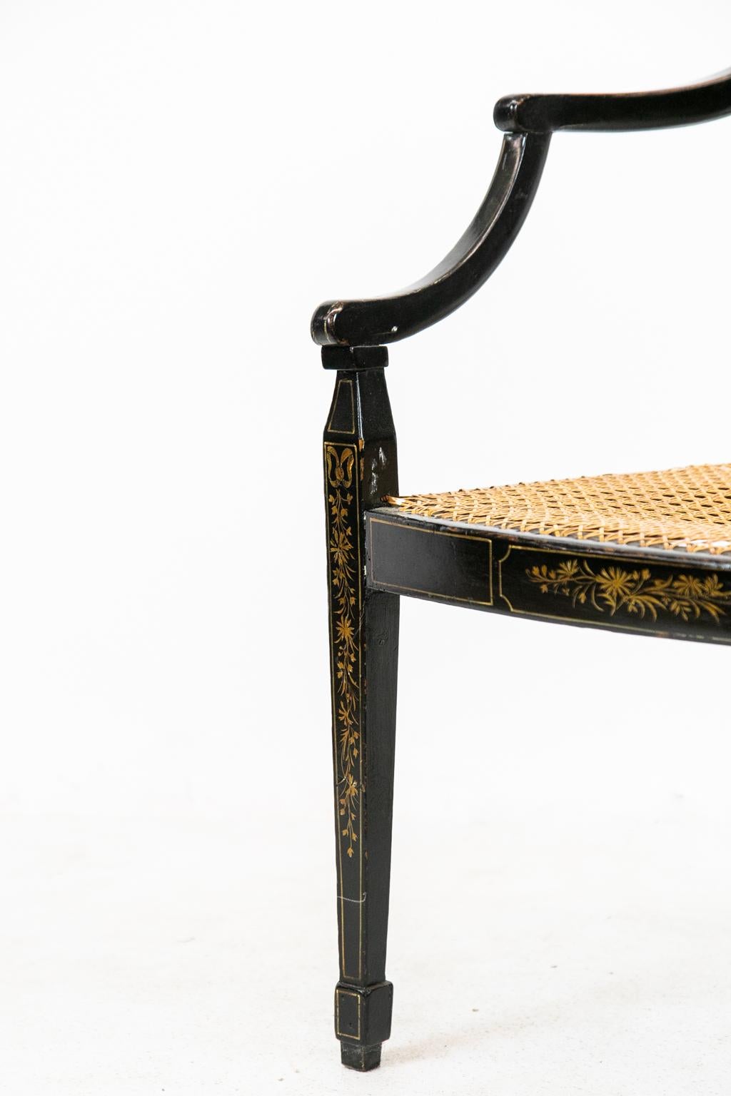 Cane Painted English Hepplewhite Arm Chair