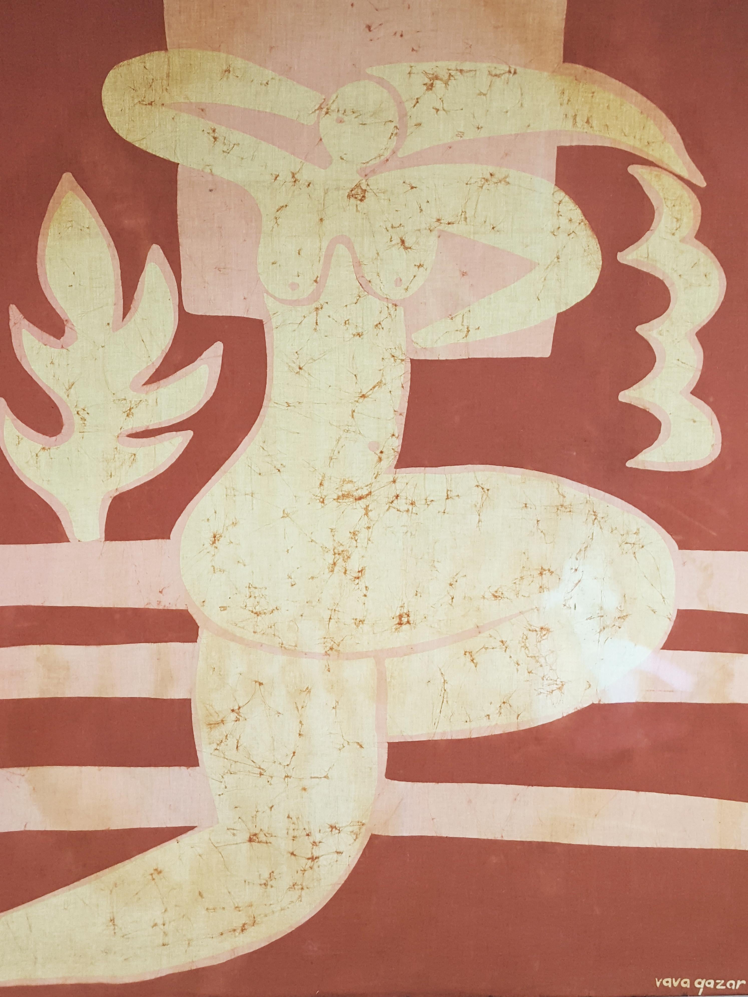 Kilim Painted fabric with batik technique by Vava Quazar, 1974 For Sale
