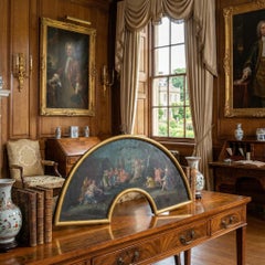 Painted Fan Leaf With Biblical Scene In Gilt Metal Frame